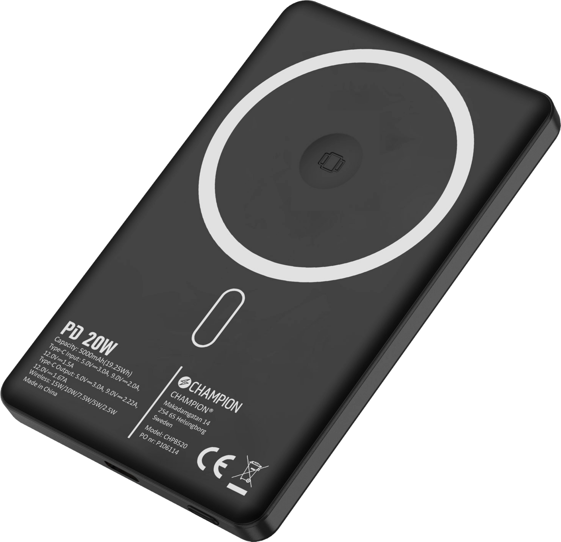 CHAMPION NORDIC, Powerbank 5000mah Magsafe-kompatibel 20w Pd