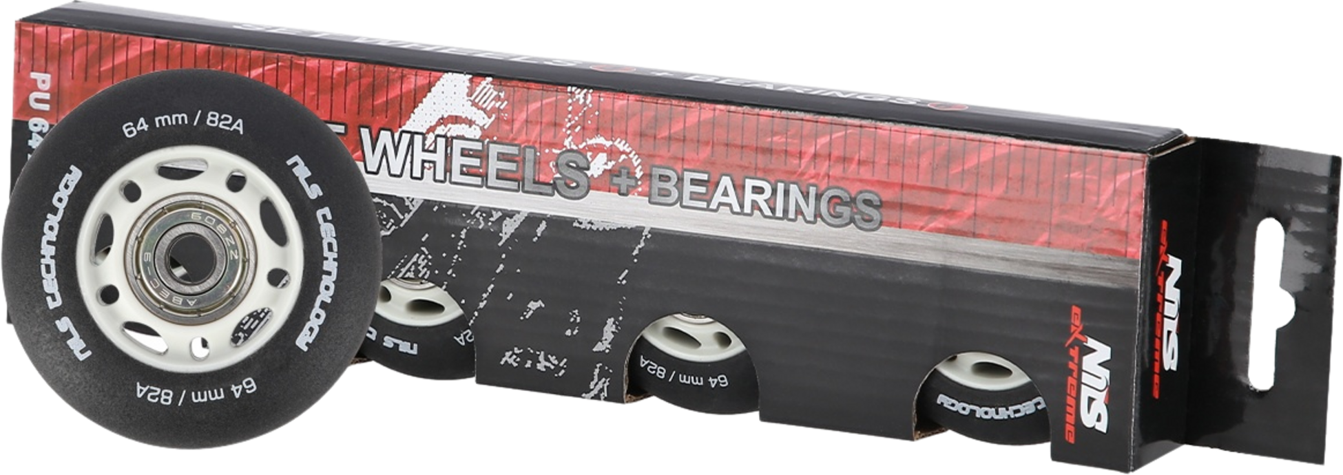 NORTHIX, Pu 64x24 82a Black Wheels  Abec-9 Bearings Set