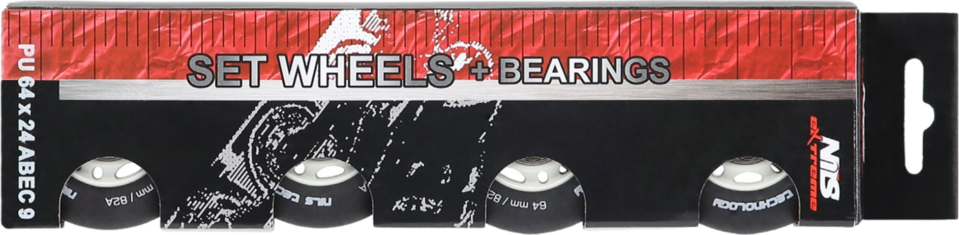 NORTHIX, Pu 64x24 82a Black Wheels  Abec-9 Bearings Set