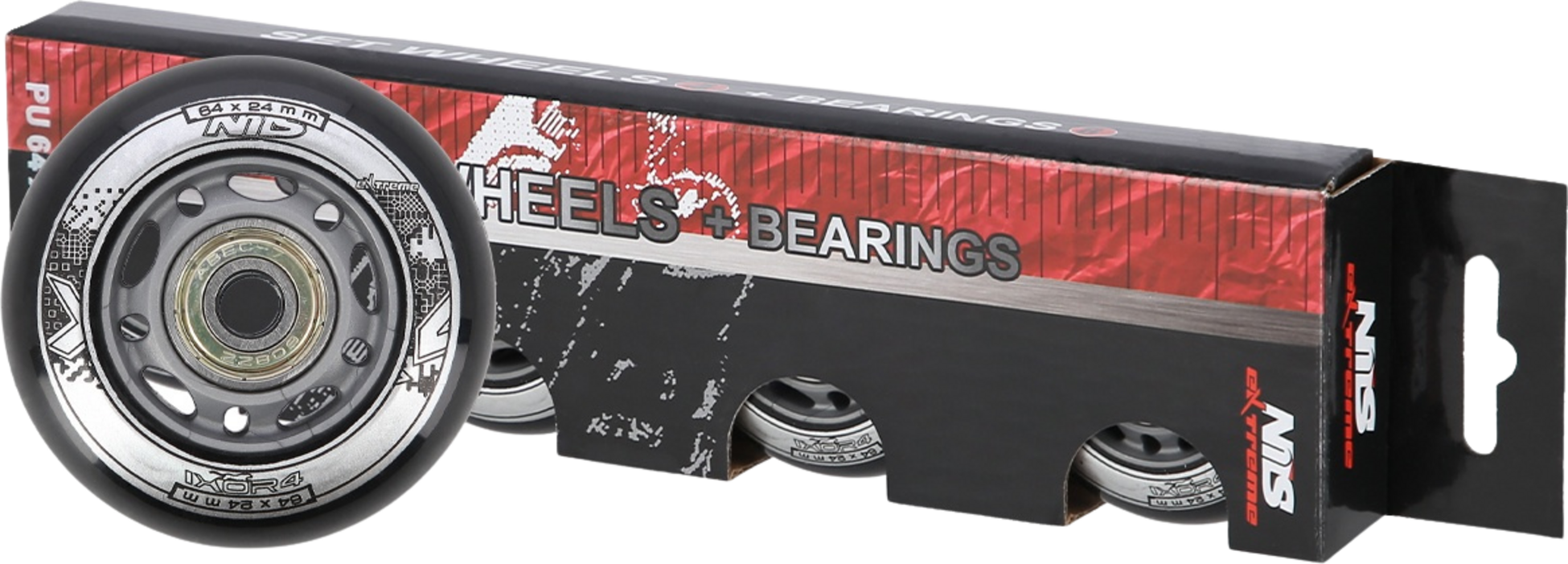 NORTHIX, Pu 64x24 82a Black Wheels  Abec-9 Bearings Set