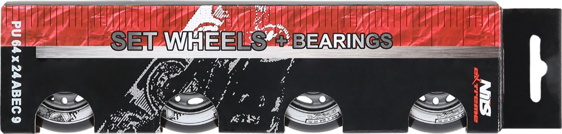 NORTHIX, Pu 64x24 82a Black Wheels  Abec-9 Bearings Set