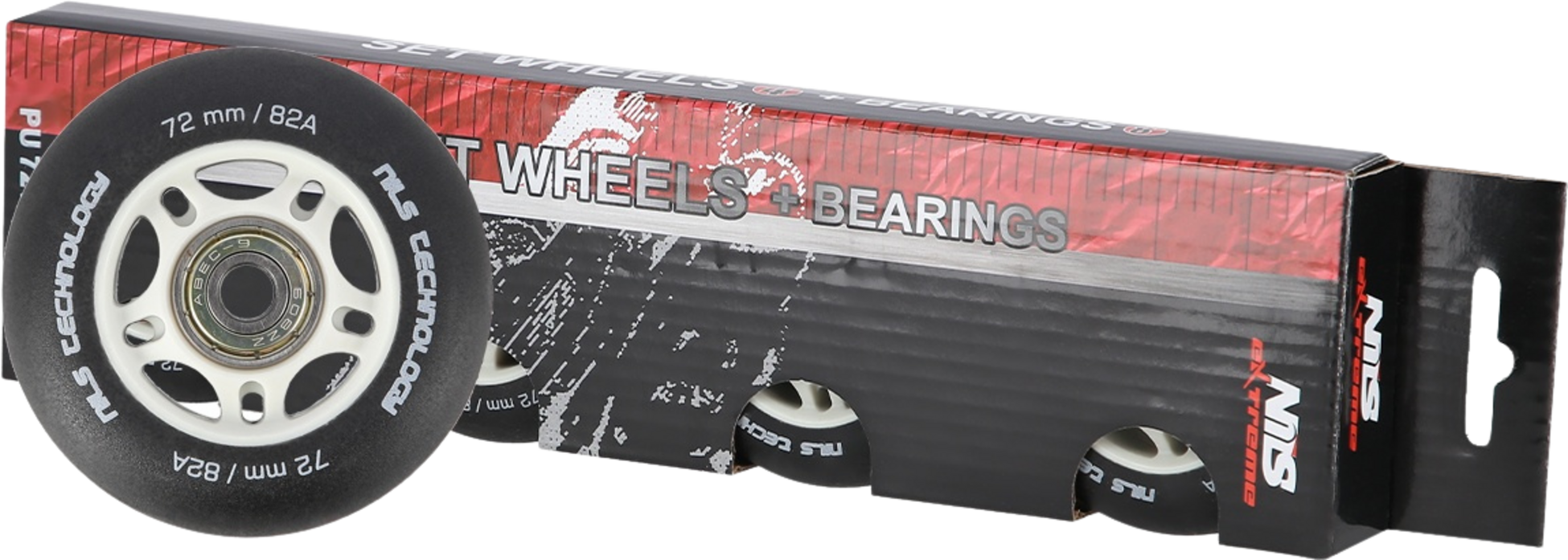 NORTHIX, Pu 72x24 82a Black Skateboard Wheels  Abec-9 Bearings Set