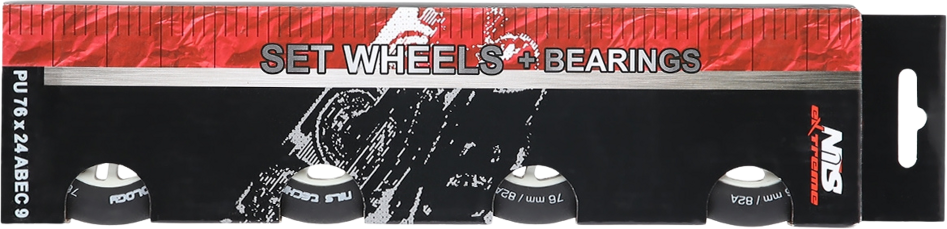 NORTHIX, Pu 72x24 82a Black Skateboard Wheels  Abec-9 Bearings Set