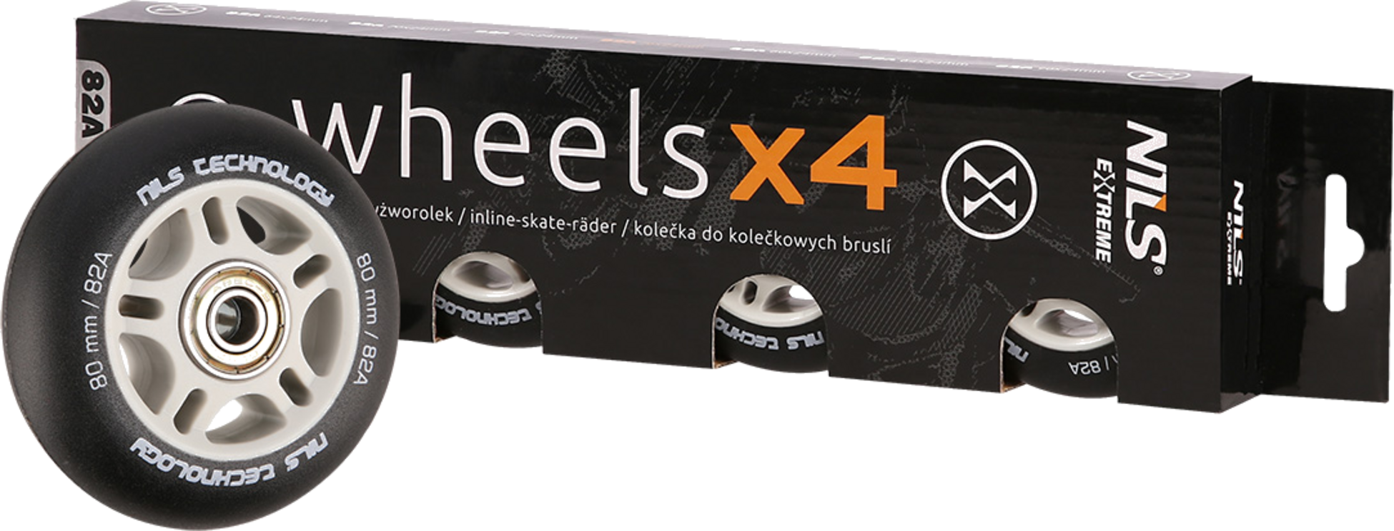 NORTHIX, Pu 80x24 Black Mat Wheels (4) + Abec-9 Bearings (8) Set