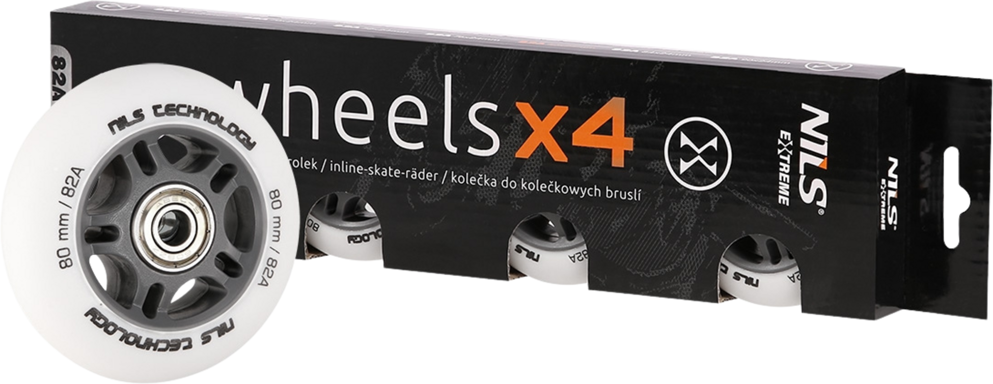 NORTHIX, Pu 80x24 Wheels, White, 4 Pcs + Abec-9 Bearings, 8 Pcs Set