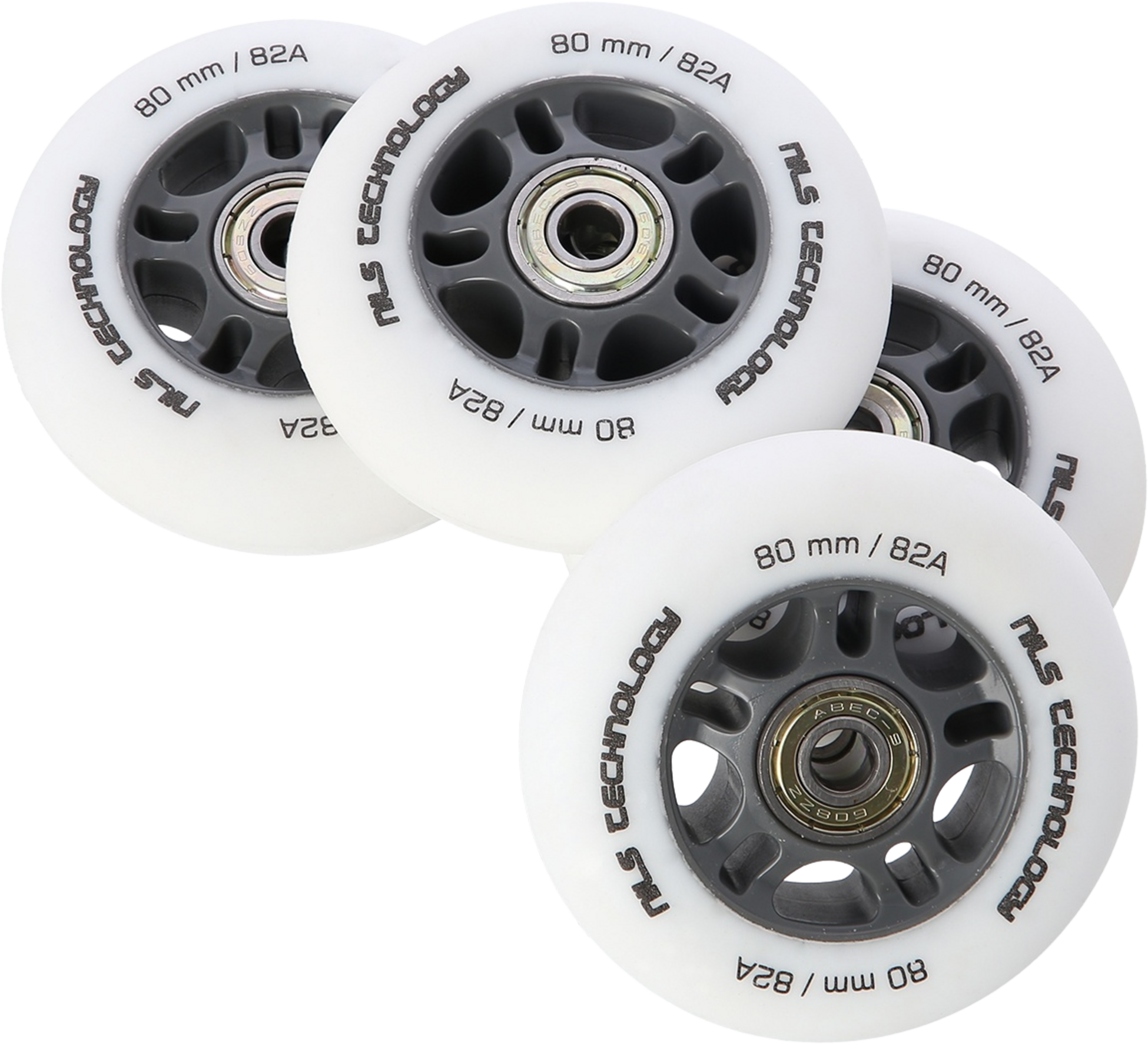 NORTHIX, Pu 80x24 Wheels, White, 4 Pcs + Abec-9 Bearings, 8 Pcs Set