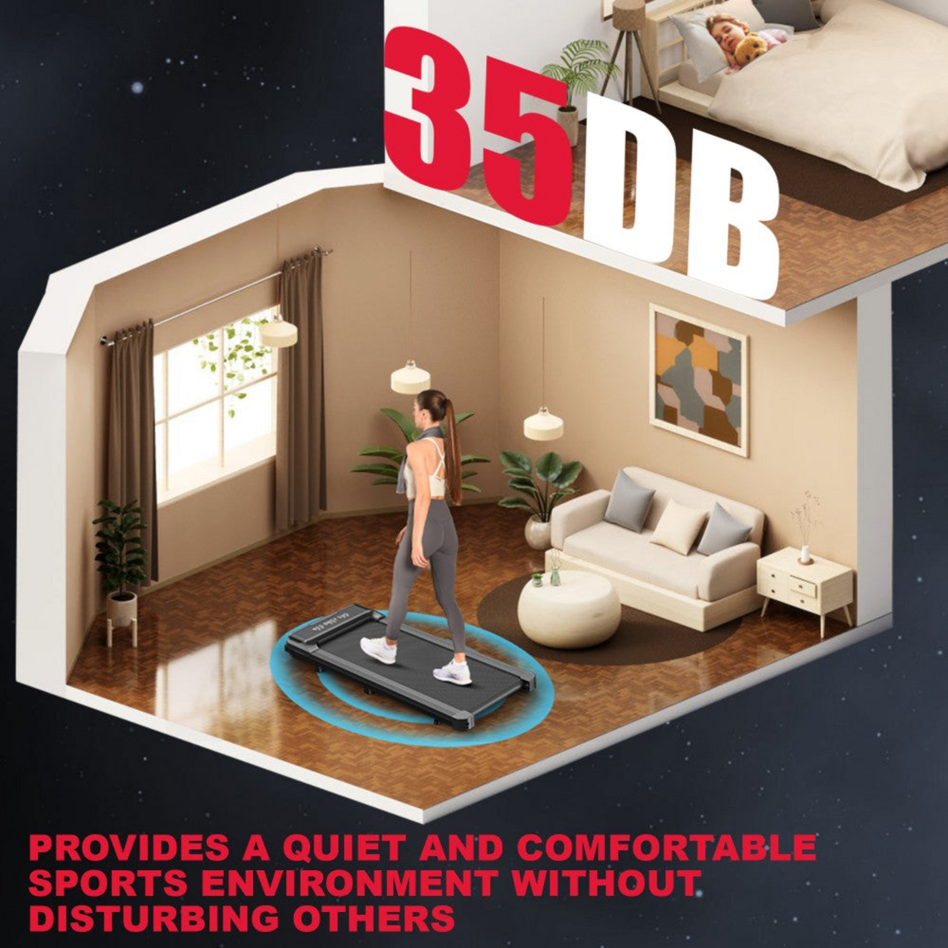 HOMEFITNESSCODE, Q2 Pro L&ouml;pband &ndash; Tyst , Kompakt F&ouml;r Hemmet, 1&ndash;10 Km/h