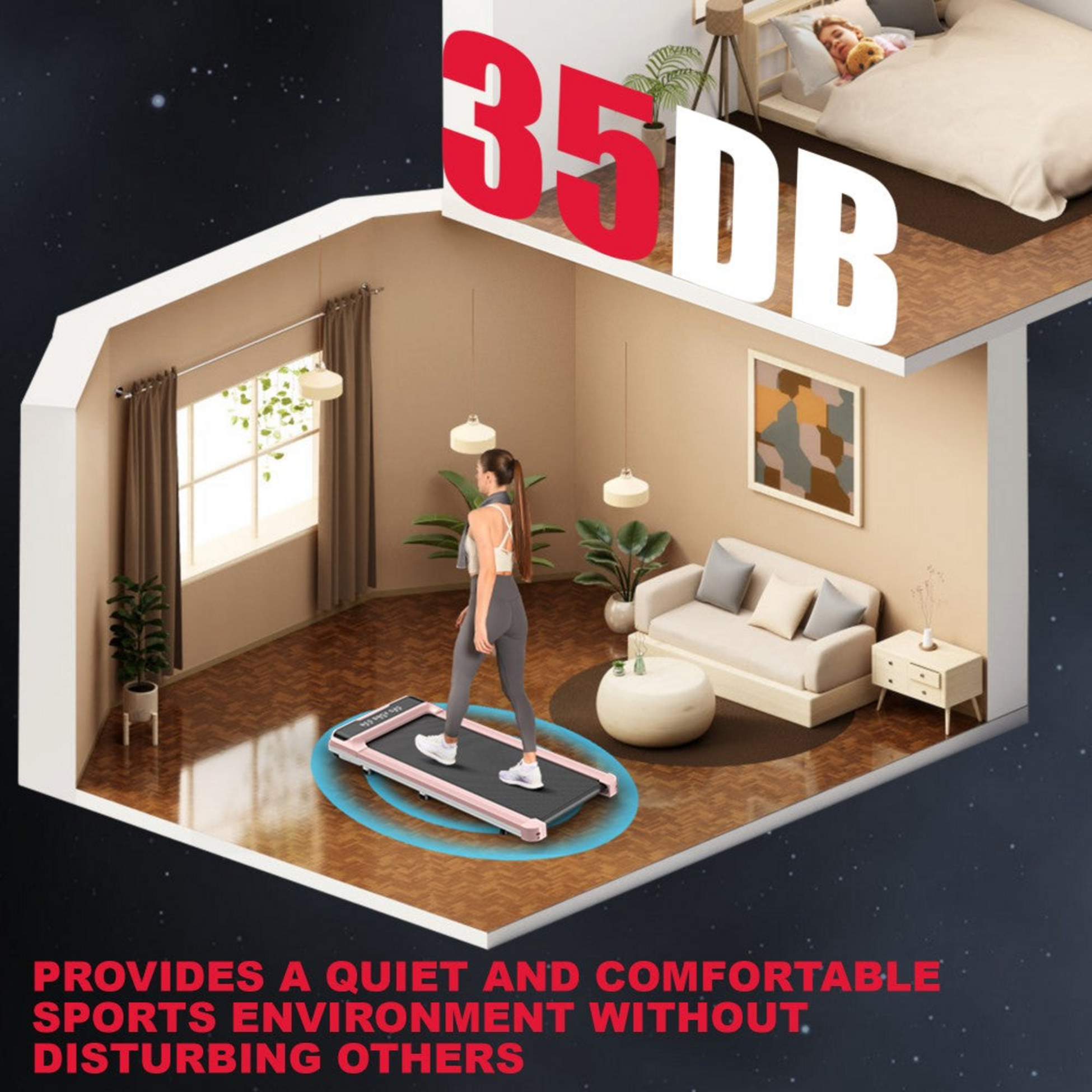 HOMEFITNESSCODE, Q2 Pro L&ouml;pband &ndash; Tyst , Kompakt F&ouml;r Hemmet, 1&ndash;10 Km/h