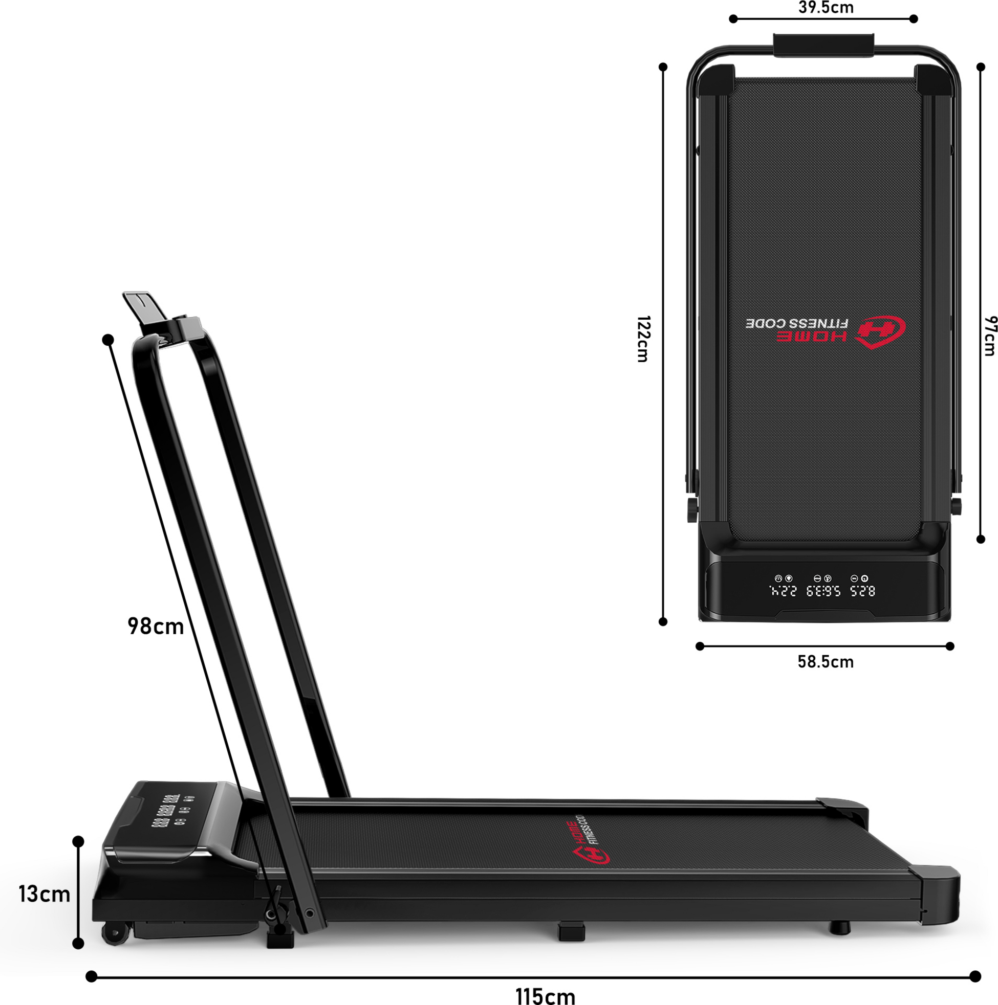 HOMEFITNESSCODE, Q2 Pro L&ouml;pband Med R&auml;cke &ndash; 2,5hk Motor, 10 Km/h, Led-display