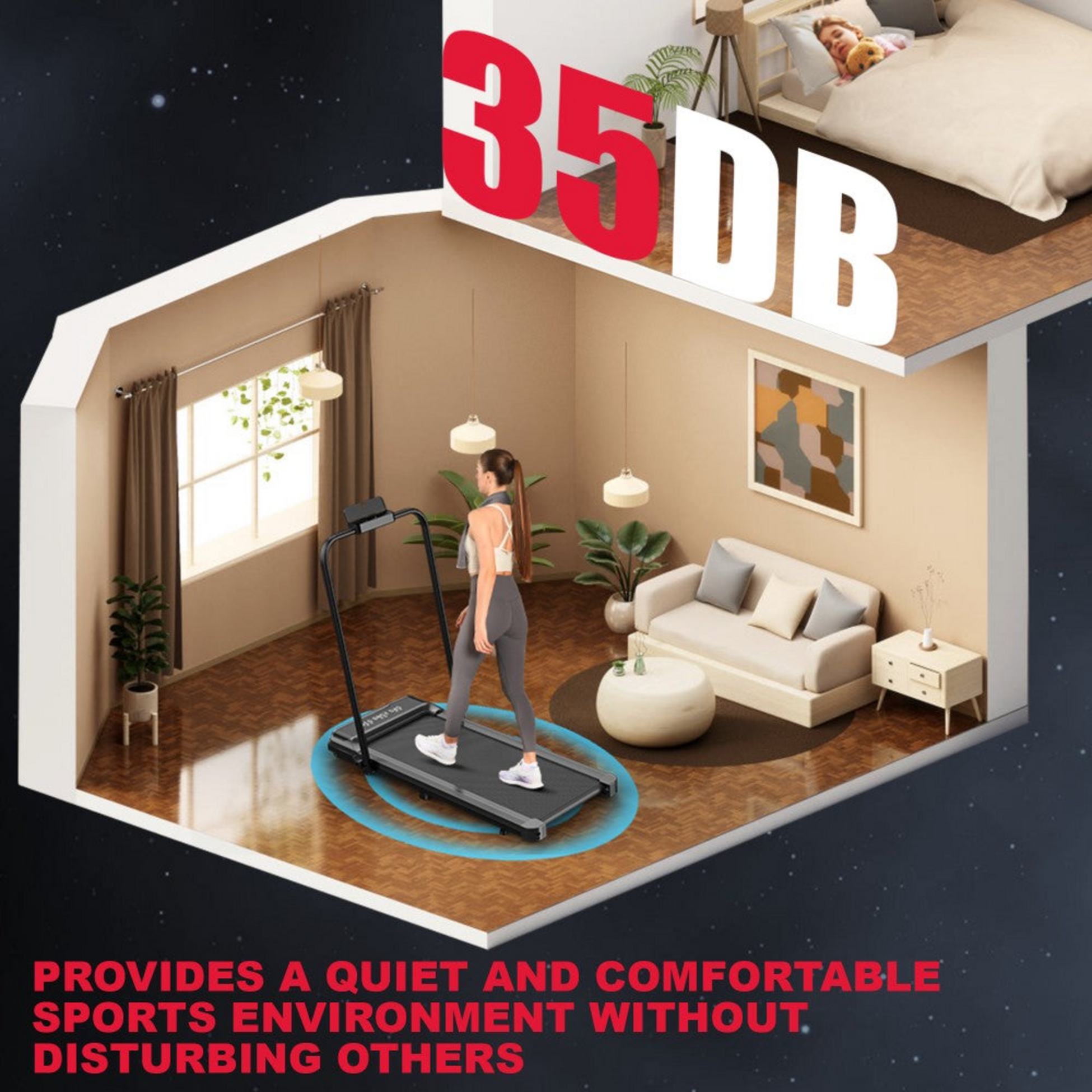 HOMEFITNESSCODE, Q2 Pro L&ouml;pband Med R&auml;cke &ndash; 2,5hk Motor, 10 Km/h, Led-display