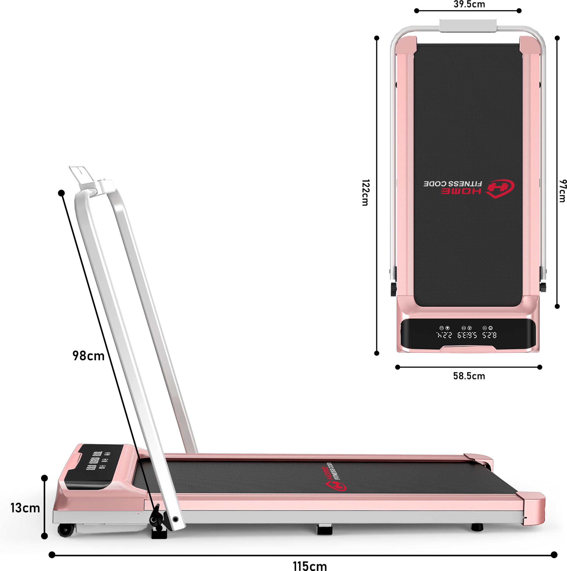 HOMEFITNESSCODE, Q2 Pro Löpband Med Räcke – 2,5hk Motor, 10 Km/h, Led-display