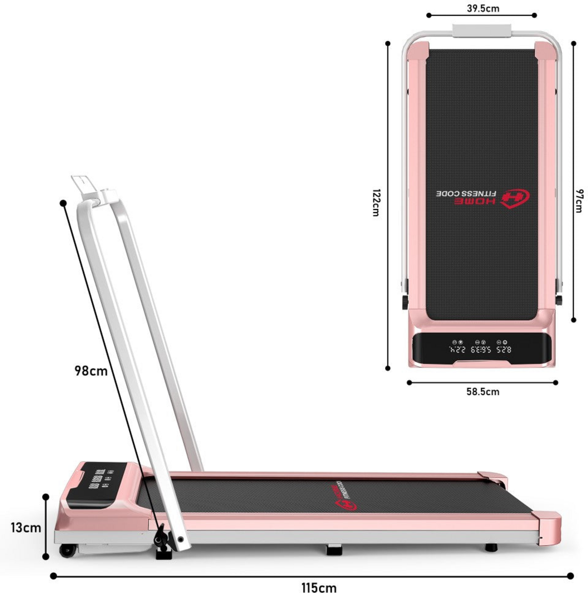 HOMEFITNESSCODE, Q2 Pro Löpband Med Räcke – 2,5hk Motor, 10 Km/h, Led-display