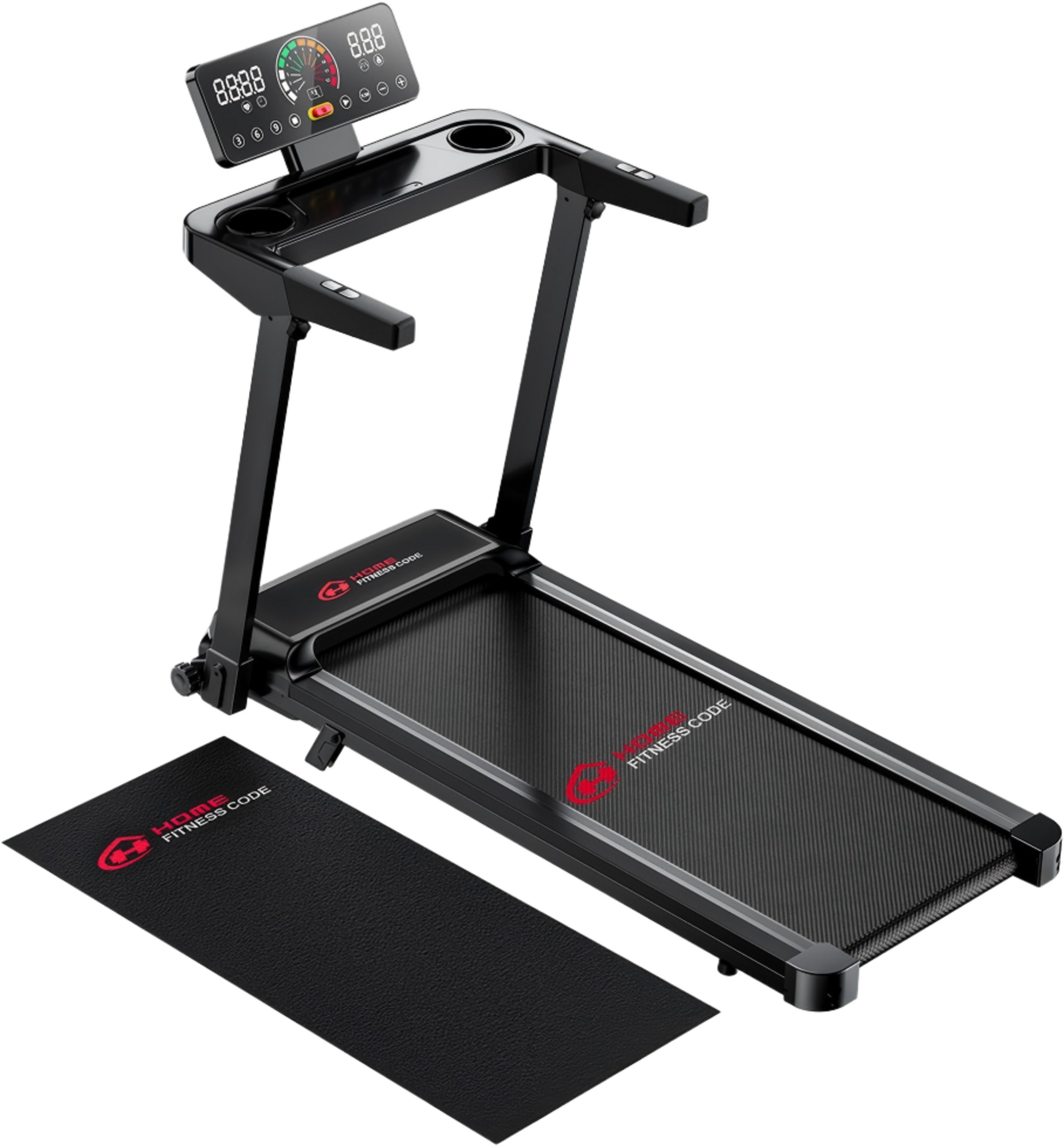 HOMEFITNESSCODE, Q8 Folding Treadmill 1&ndash;12km/h, 3.0hp, 5% Incline, 12 Programs (mat)
