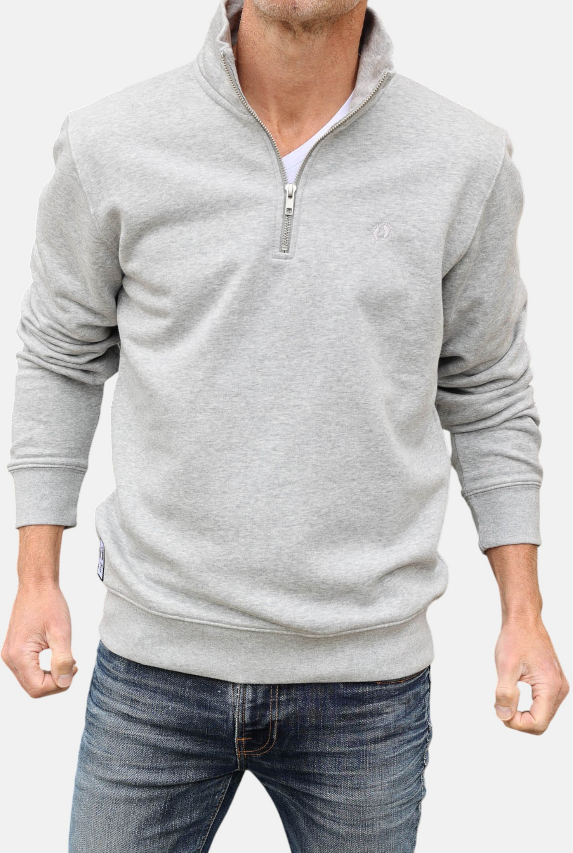 HANG TEN, Quarter Zip Sweatshirt - Heather Grey