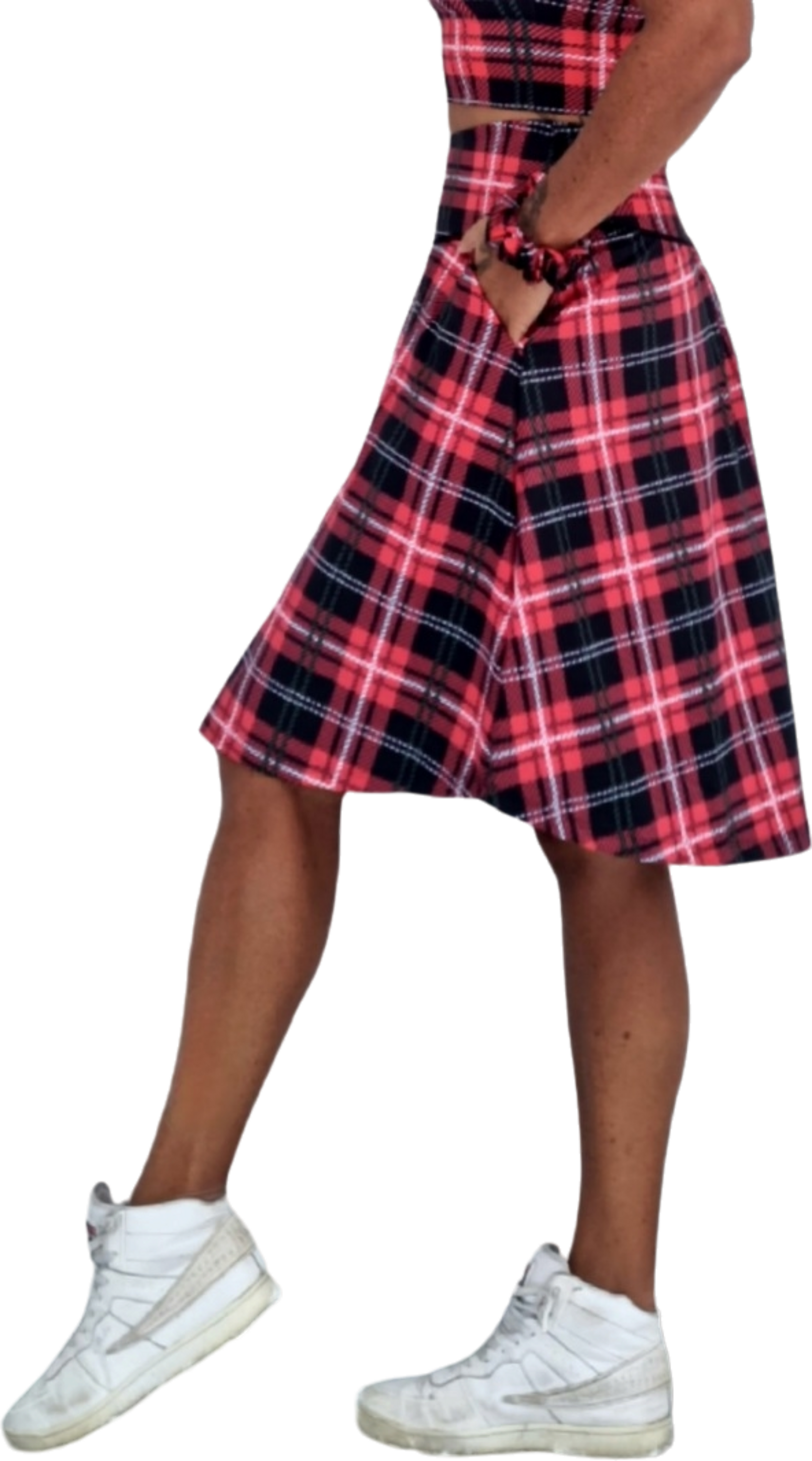 SHE DID, Röd Rutig Lång Byxkjol Med Fickor