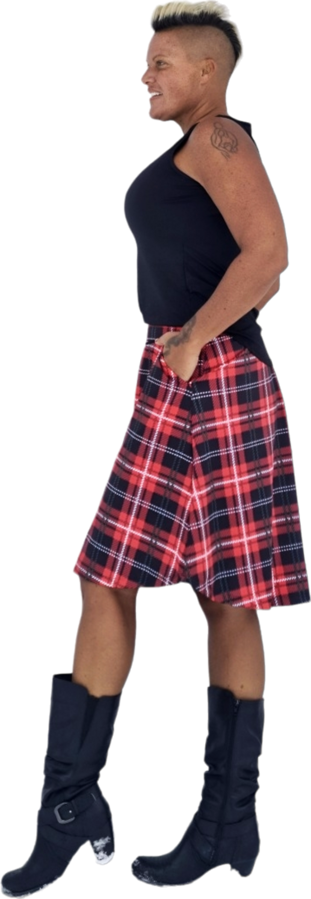 SHE DID, Röd Rutig Lång Byxkjol Med Fickor