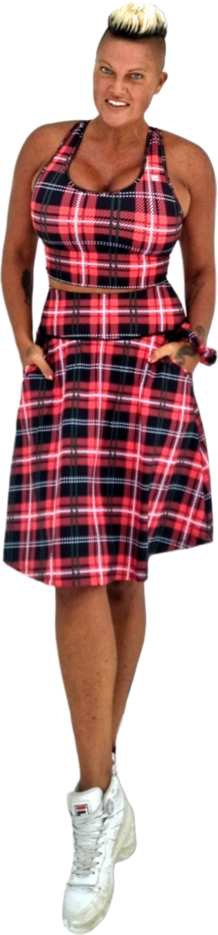 SHE DID, Röd Rutig Lång Byxkjol Med Fickor