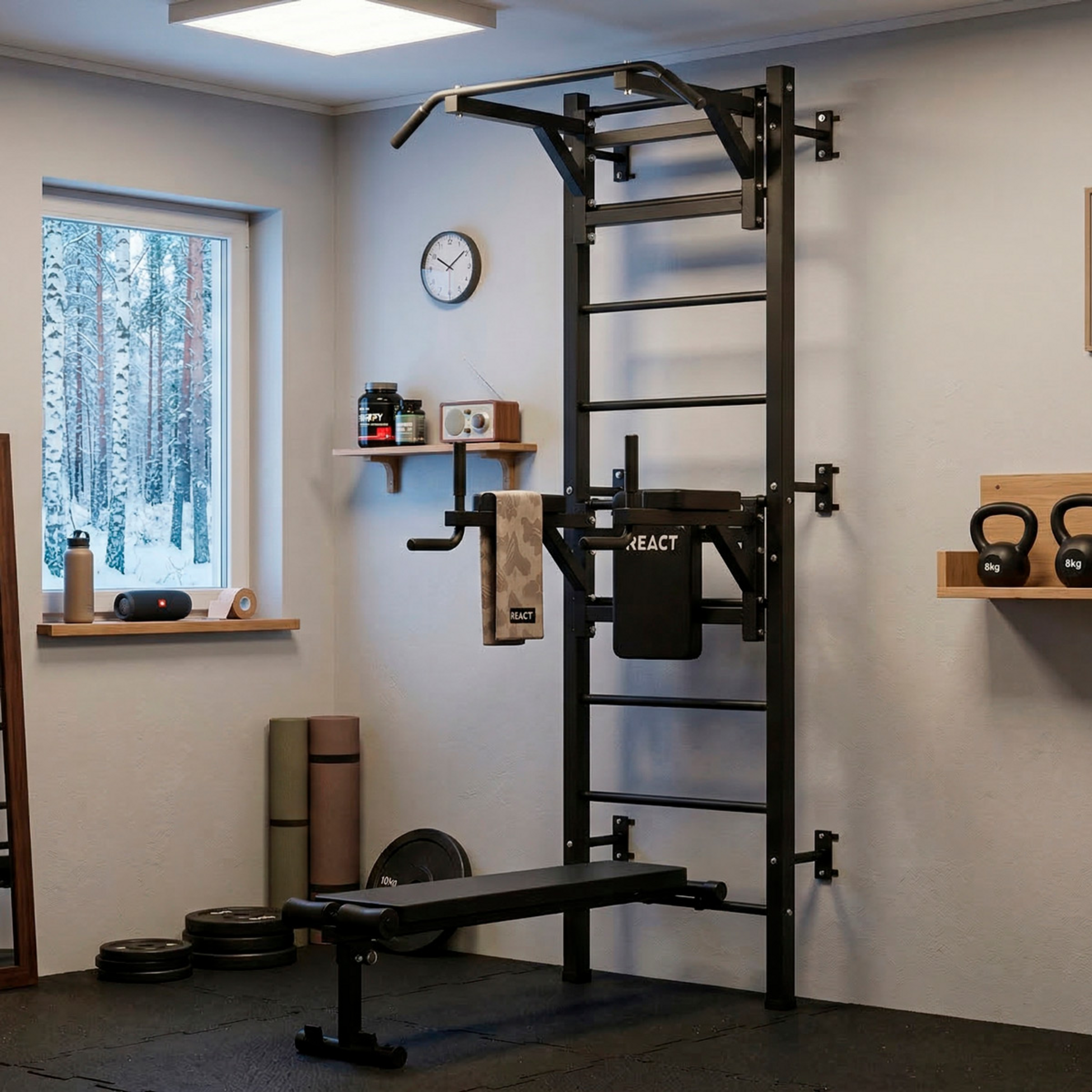 REACT, React Wall Bar/fitness Tower Metallic Black
