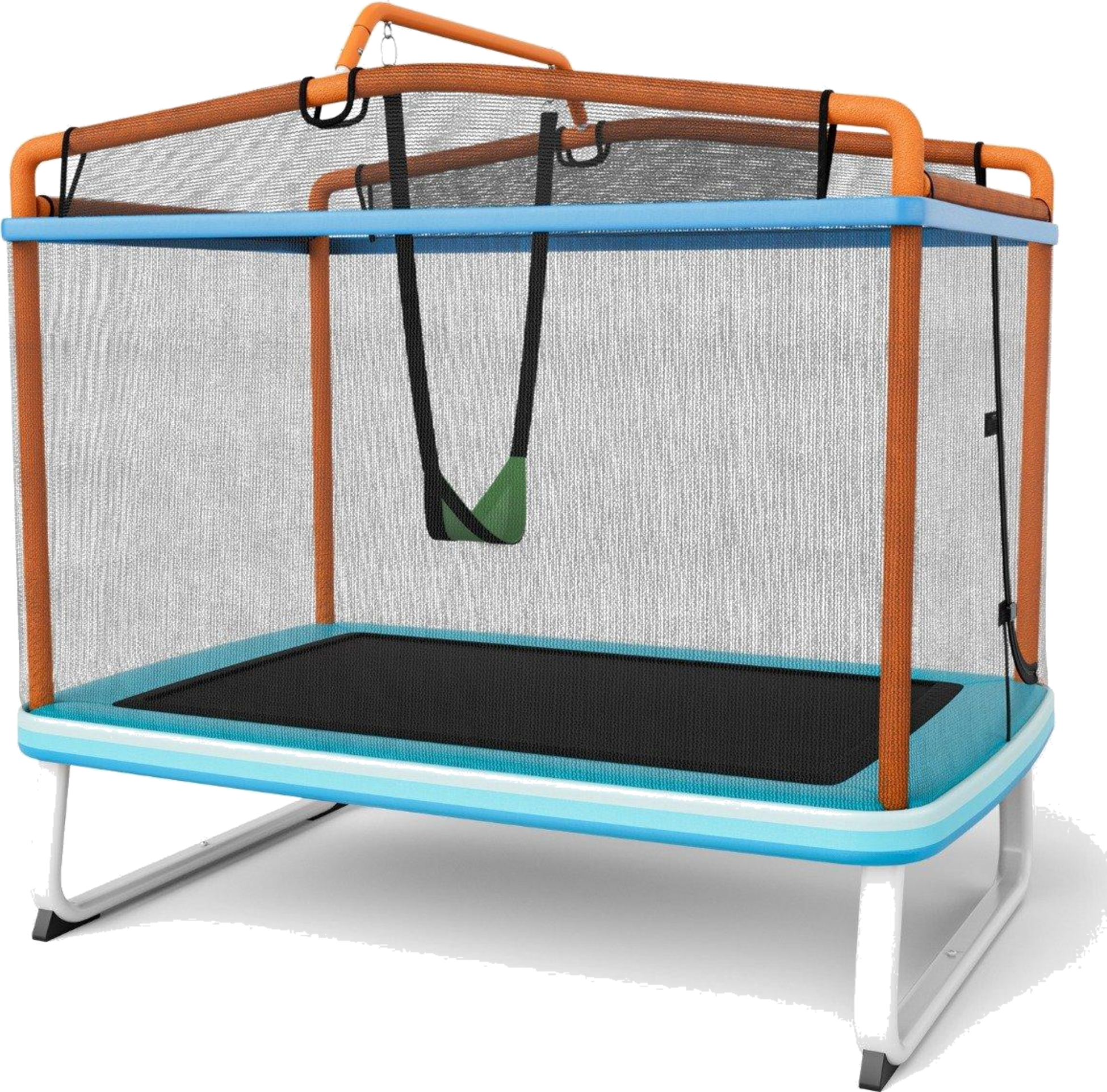 NORTHIX, Rectangular 3-in-1 Trampoline For Children 190 X 124 Cm Large Leisure Trampoline With Net Blue + Ora