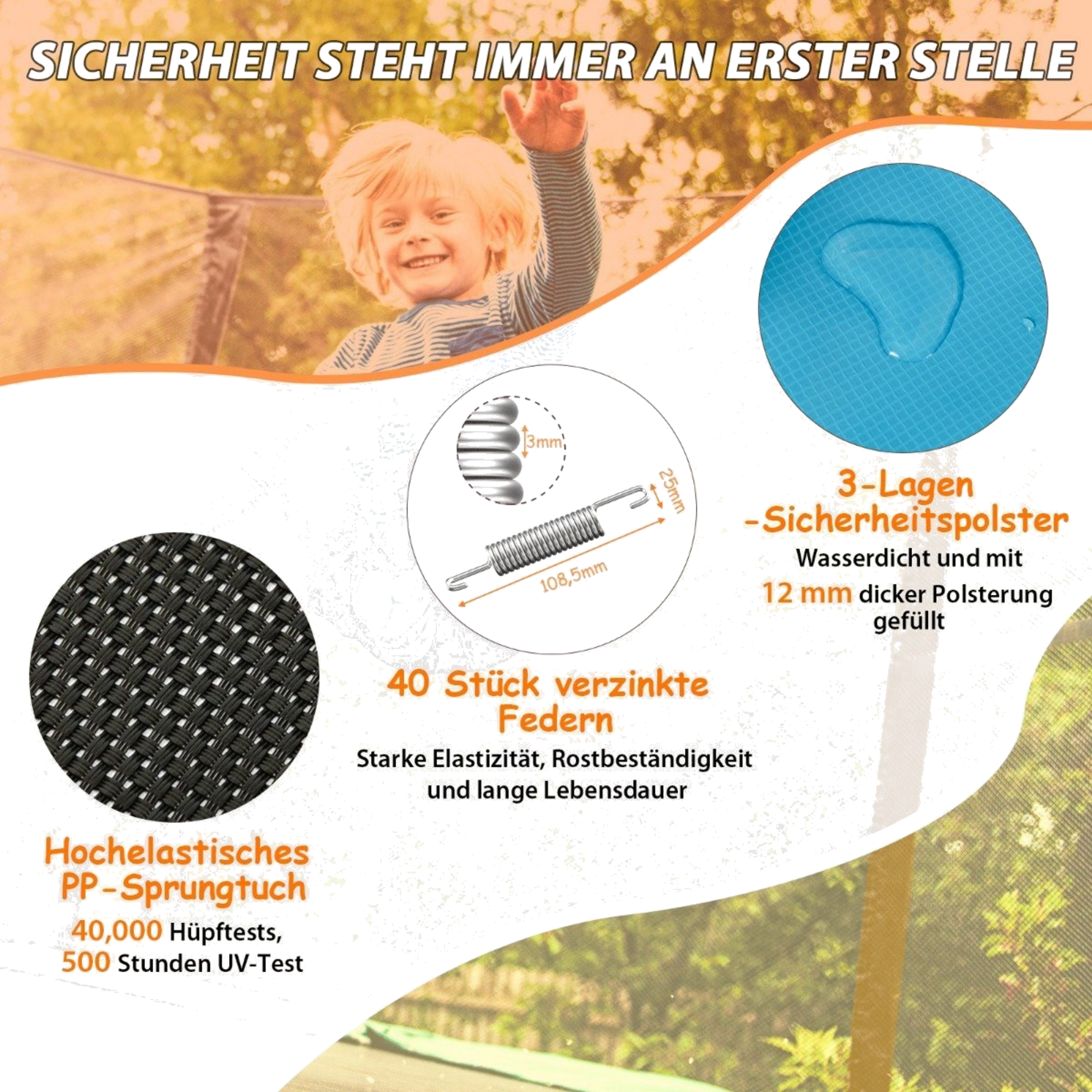 NORTHIX, Rectangular 3-in-1 Trampoline For Children 190 X 124 Cm Large Leisure Trampoline With Net Blue + Ora