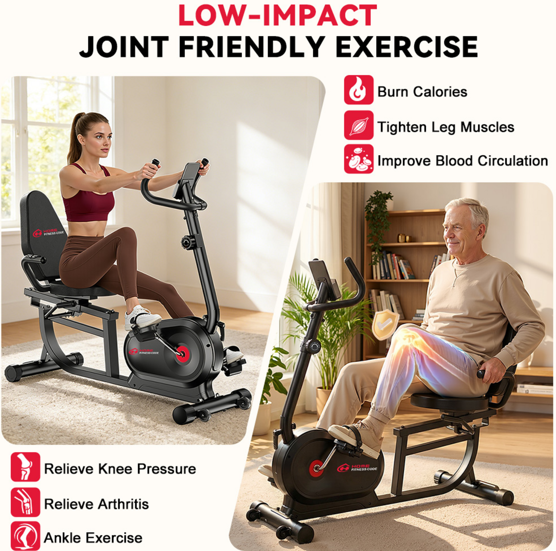 HOMEFITNESSCODE, Recumbent Tr&auml;ningscykel Magnetisk &ndash; 8 Motst&aring;ndsniv&aring;er, 150kg Kapacitet