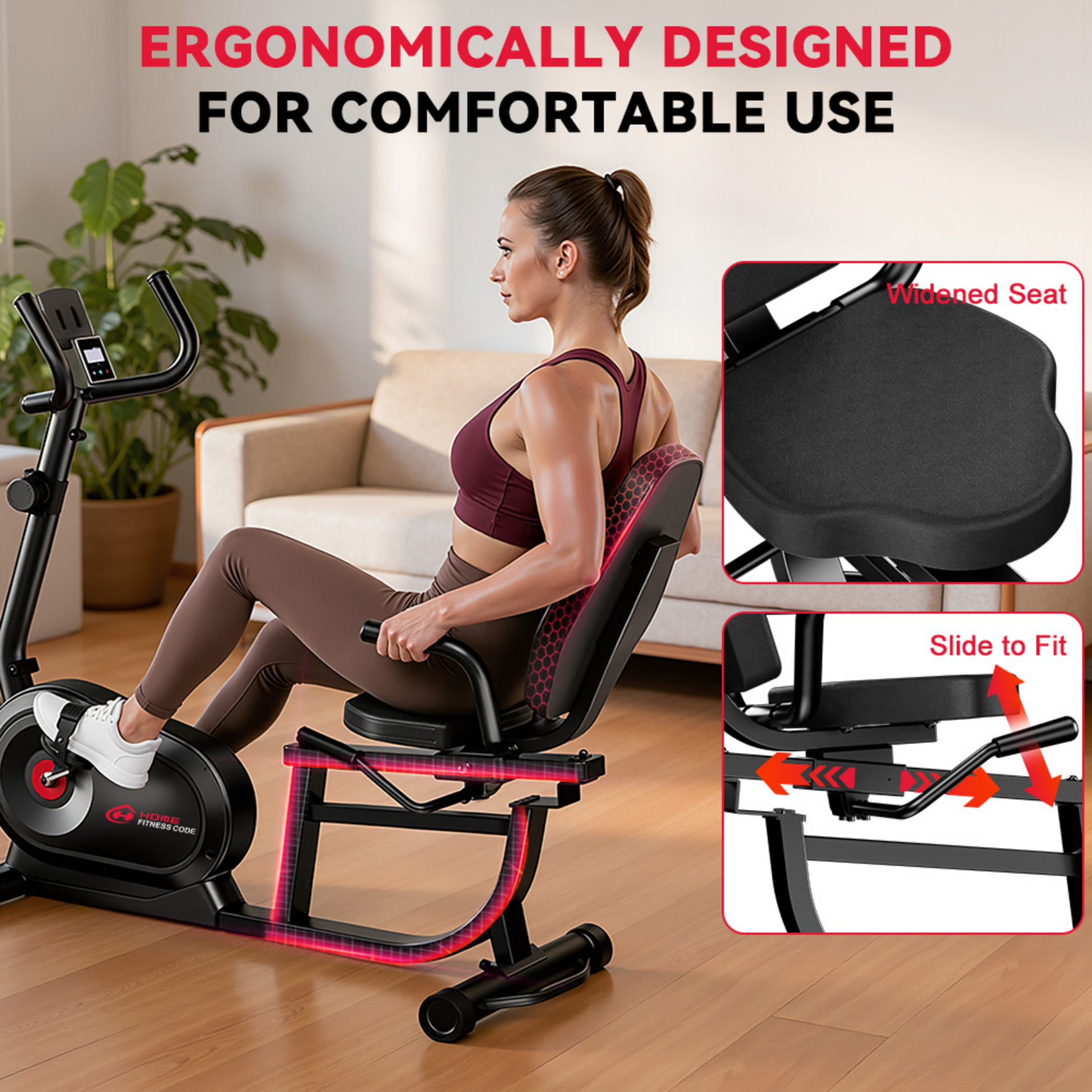 HOMEFITNESSCODE, Recumbent Tr&auml;ningscykel Magnetisk &ndash; 8 Motst&aring;ndsniv&aring;er, 150kg Kapacitet