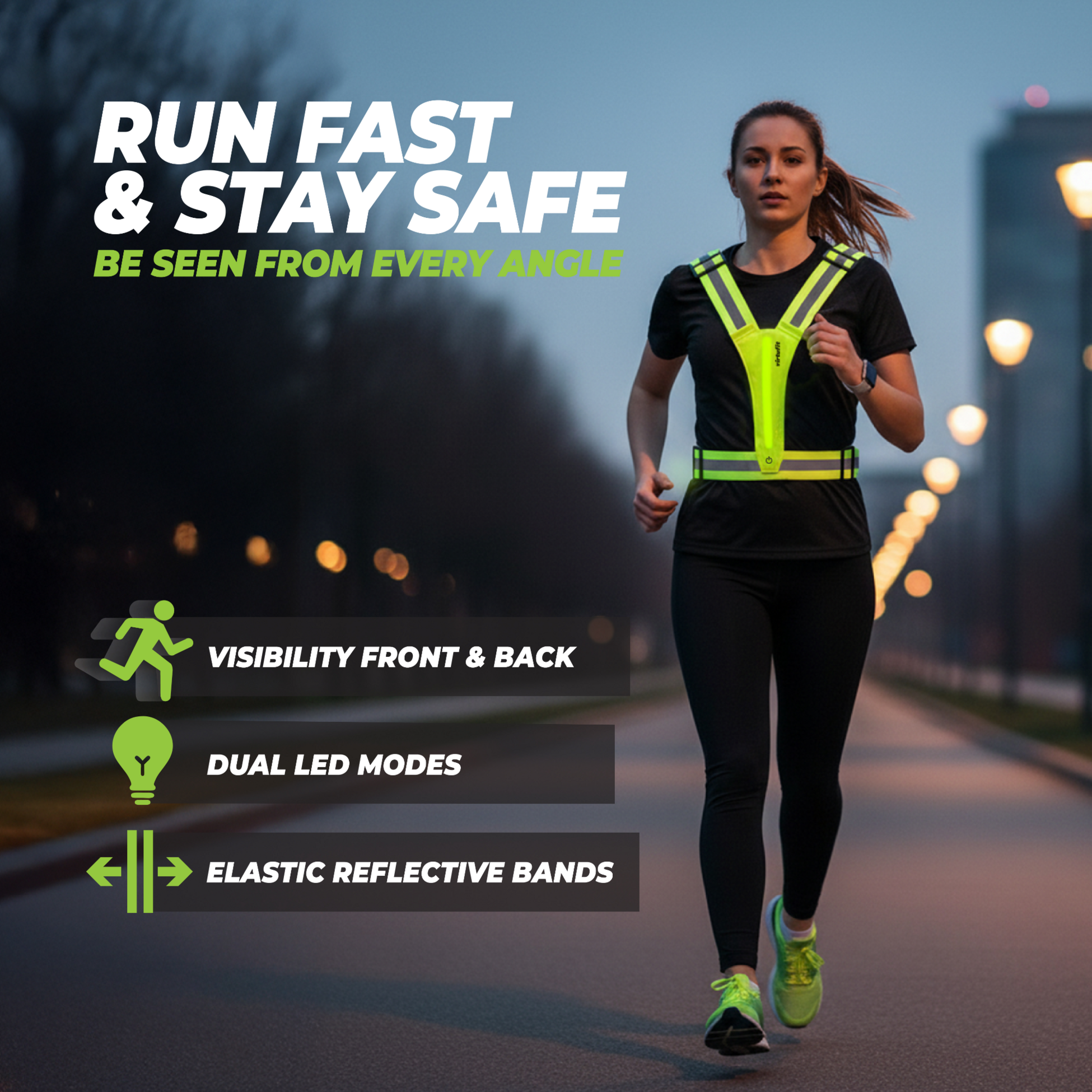 VIRTUFIT, Reflective Safety Vest With Led &ndash; Running Lights