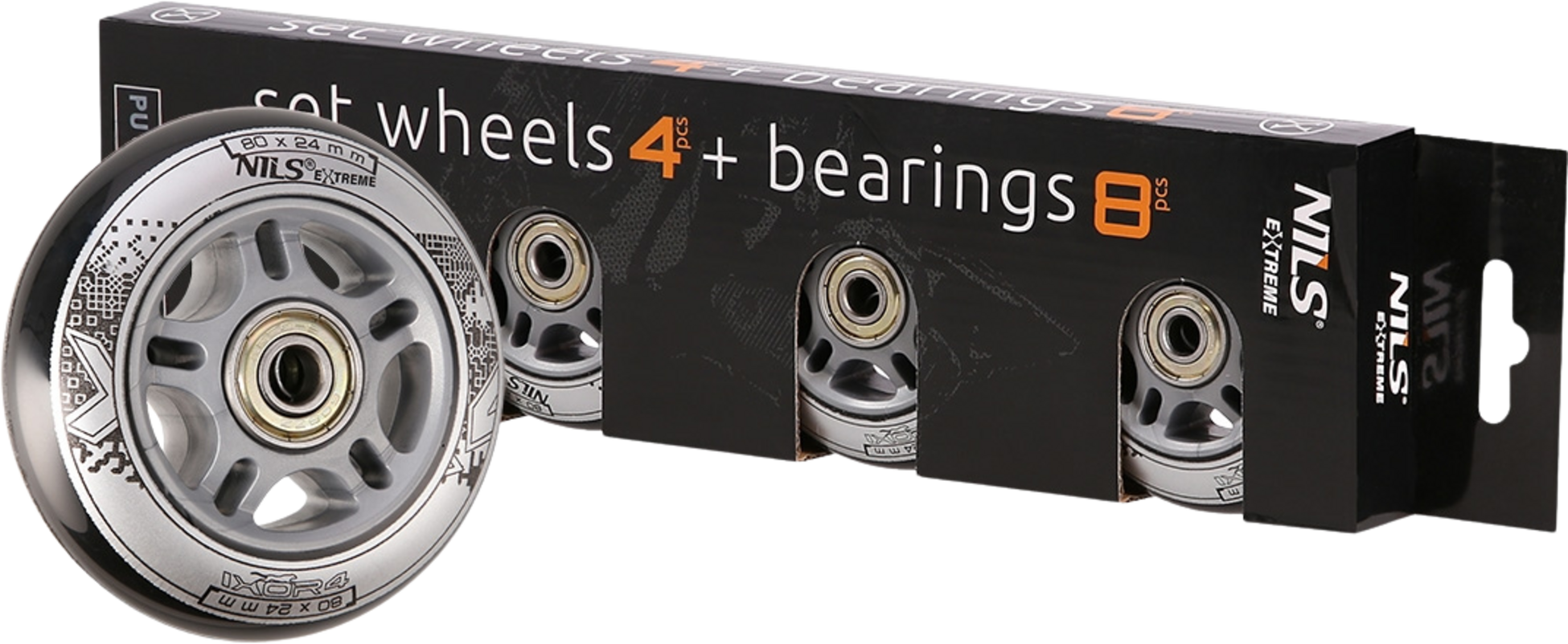 NORTHIX, Roller Skate Wheels 80x24mm Black, Abec-9 Bearings Set