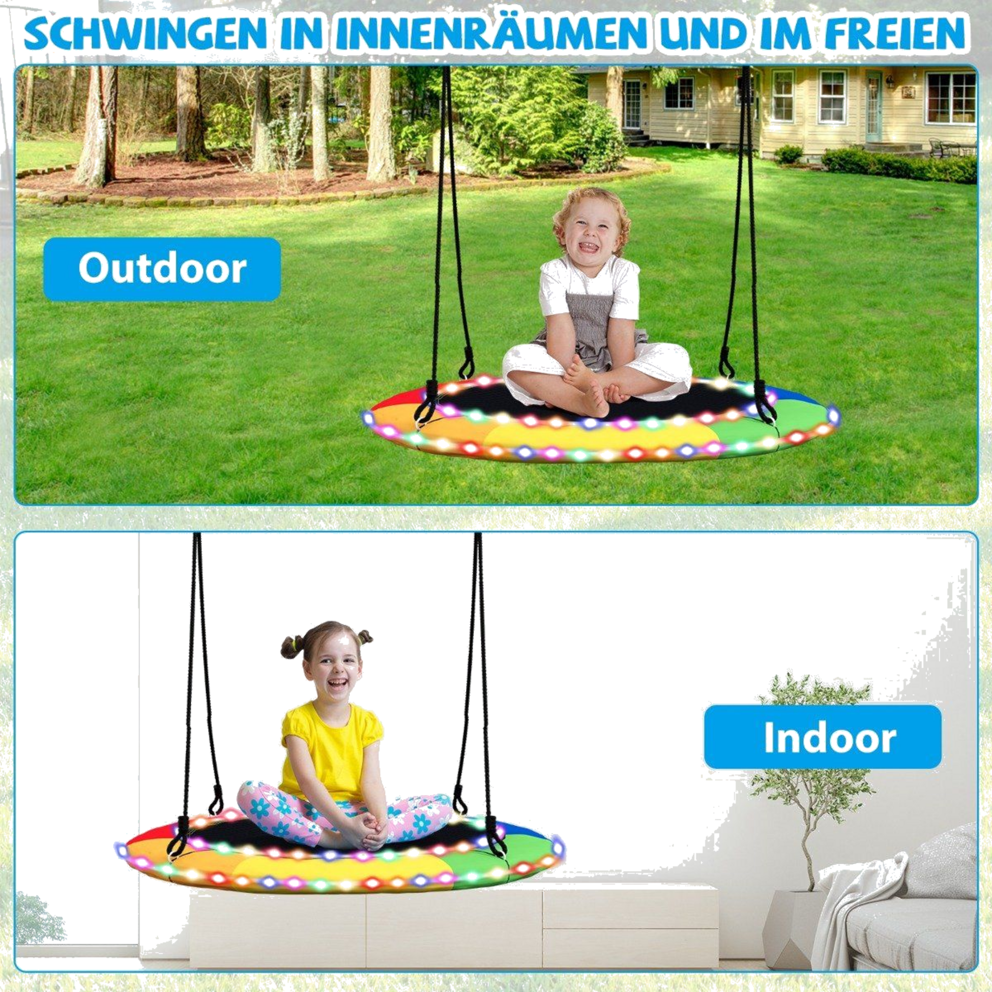 B2X, Saucer Swing With A Diameter Of 100 Cm Can Hold Up To 300 Kg Led Swing For Children  Adults Rainbow