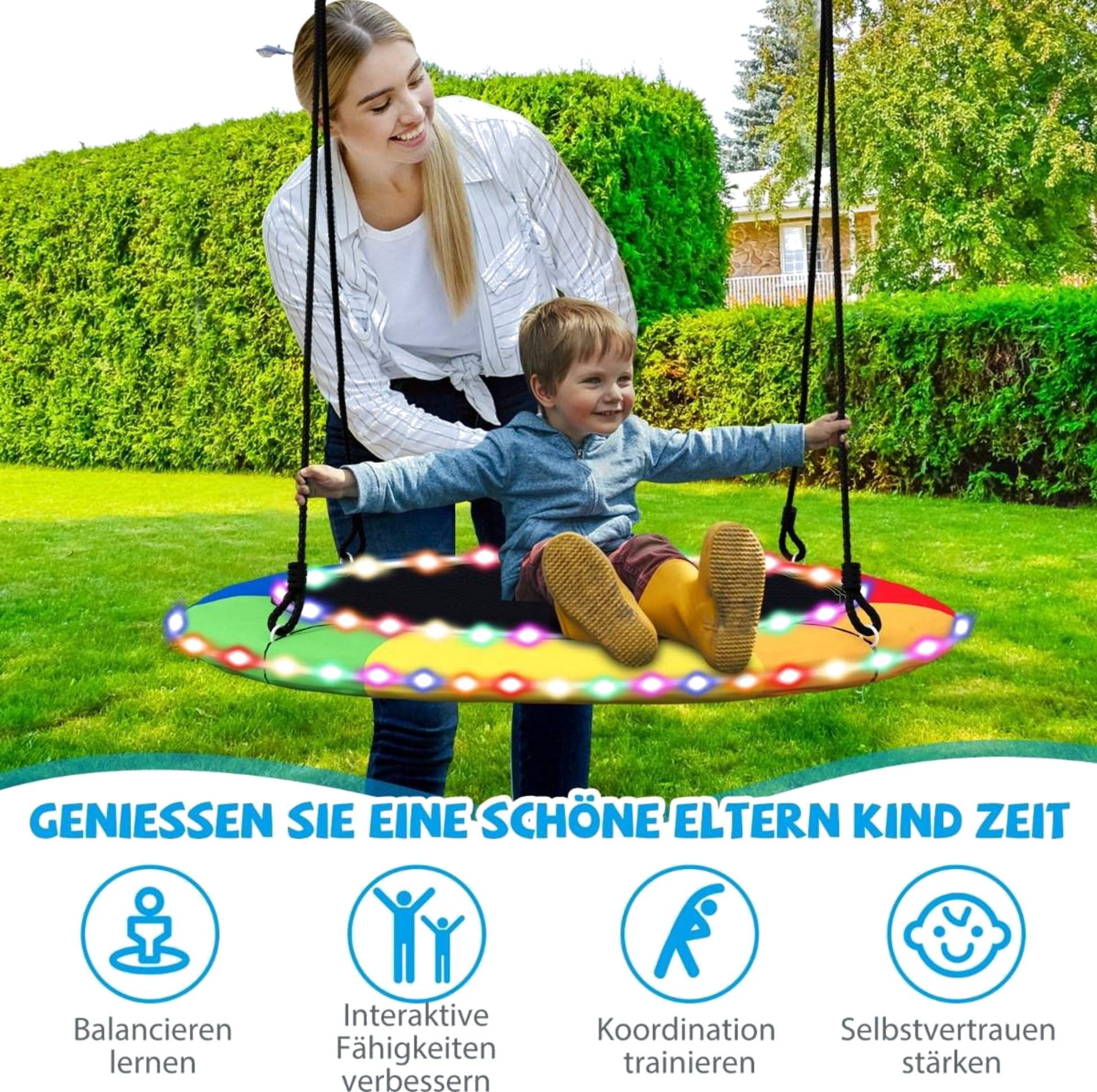 B2X, Saucer Swing With A Diameter Of 100 Cm Can Hold Up To 300 Kg Led Swing For Children  Adults Rainbow