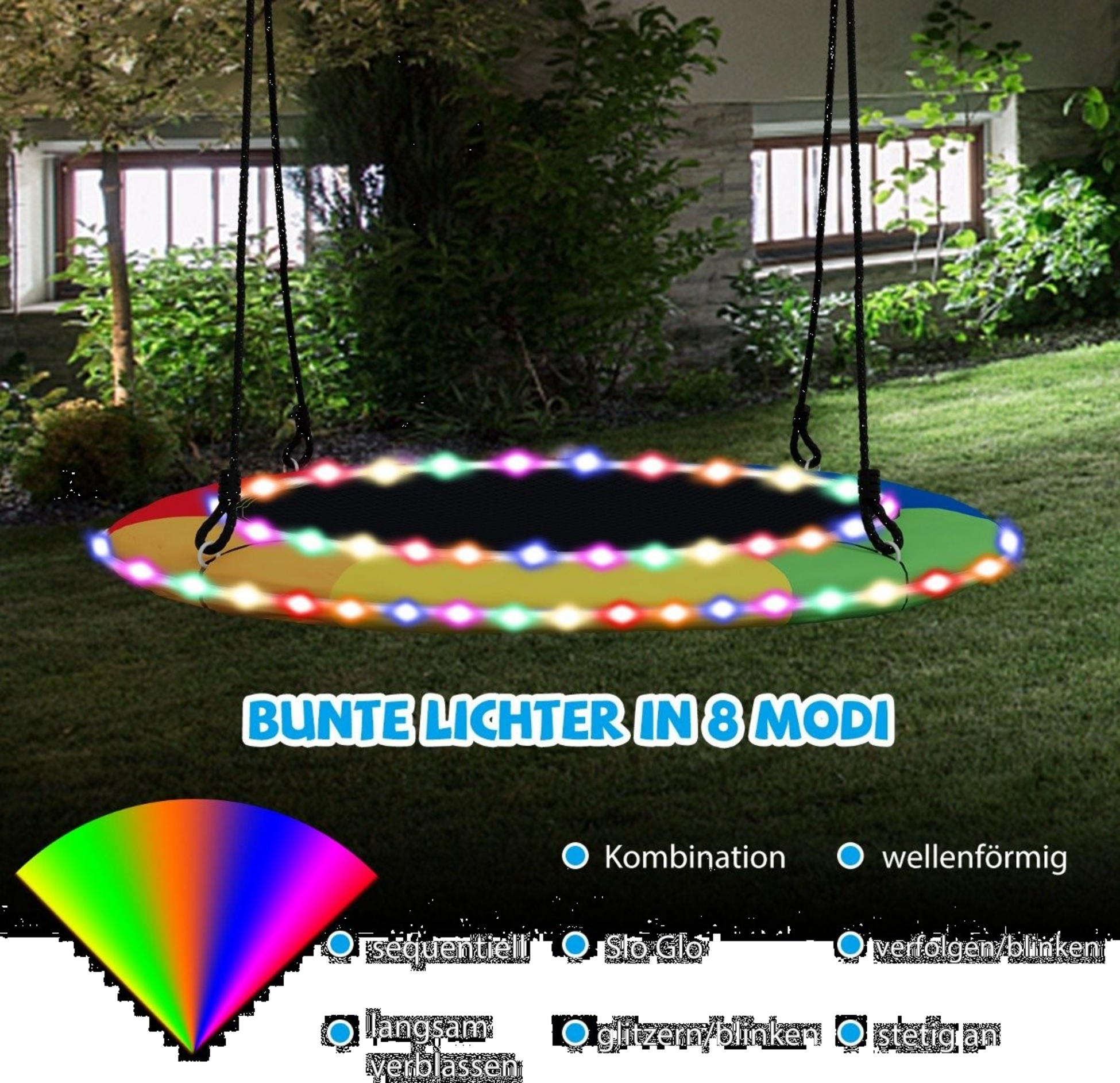B2X, Saucer Swing With A Diameter Of 100 Cm Can Hold Up To 300 Kg Led Swing For Children  Adults Rainbow