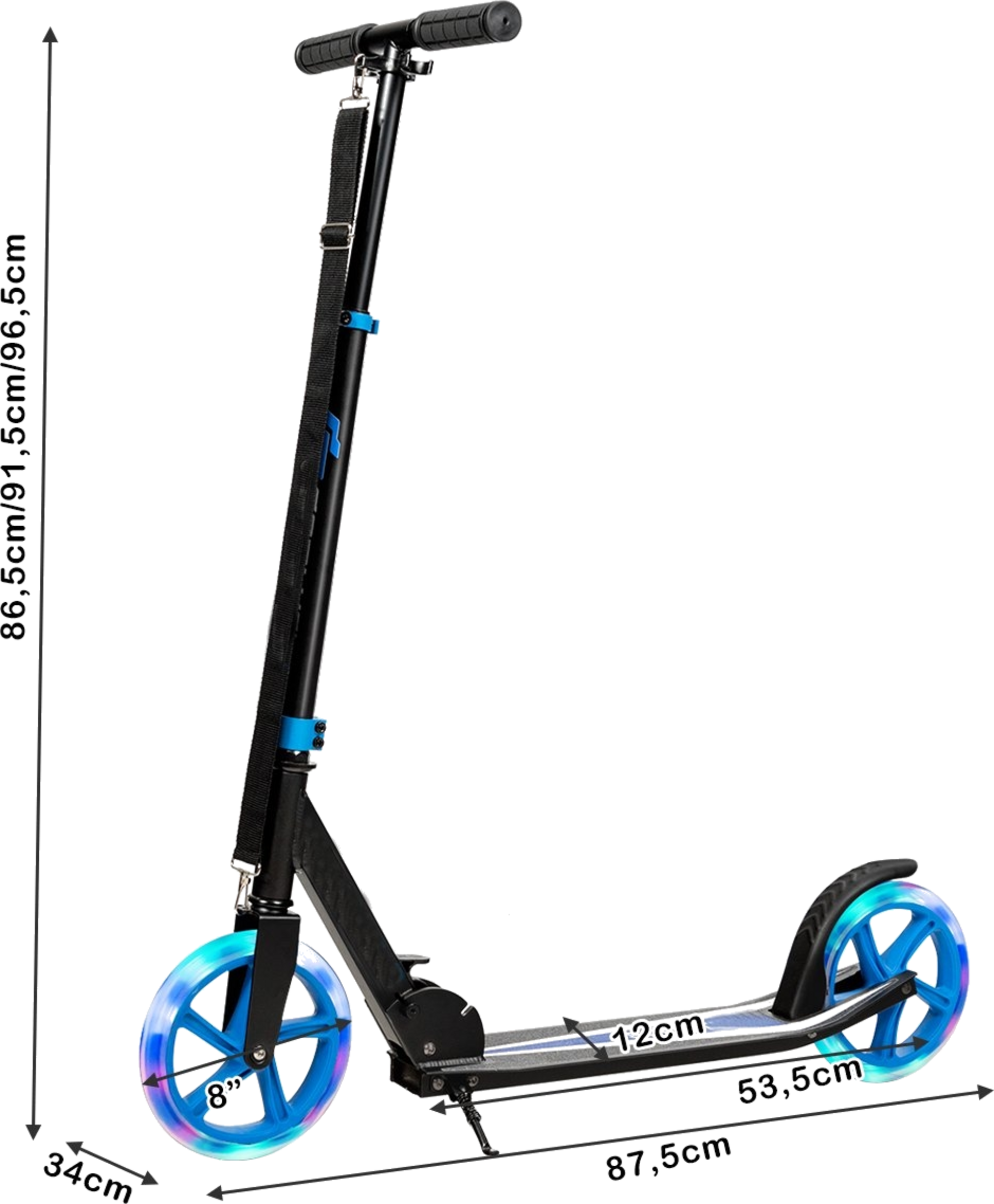 NORTHIX, Scooter Hopfällbar Sparkscooter Höjdjusterbar 100 Kg Lastkapacitet Sparkscooter Med 2 Led-hjul Blå