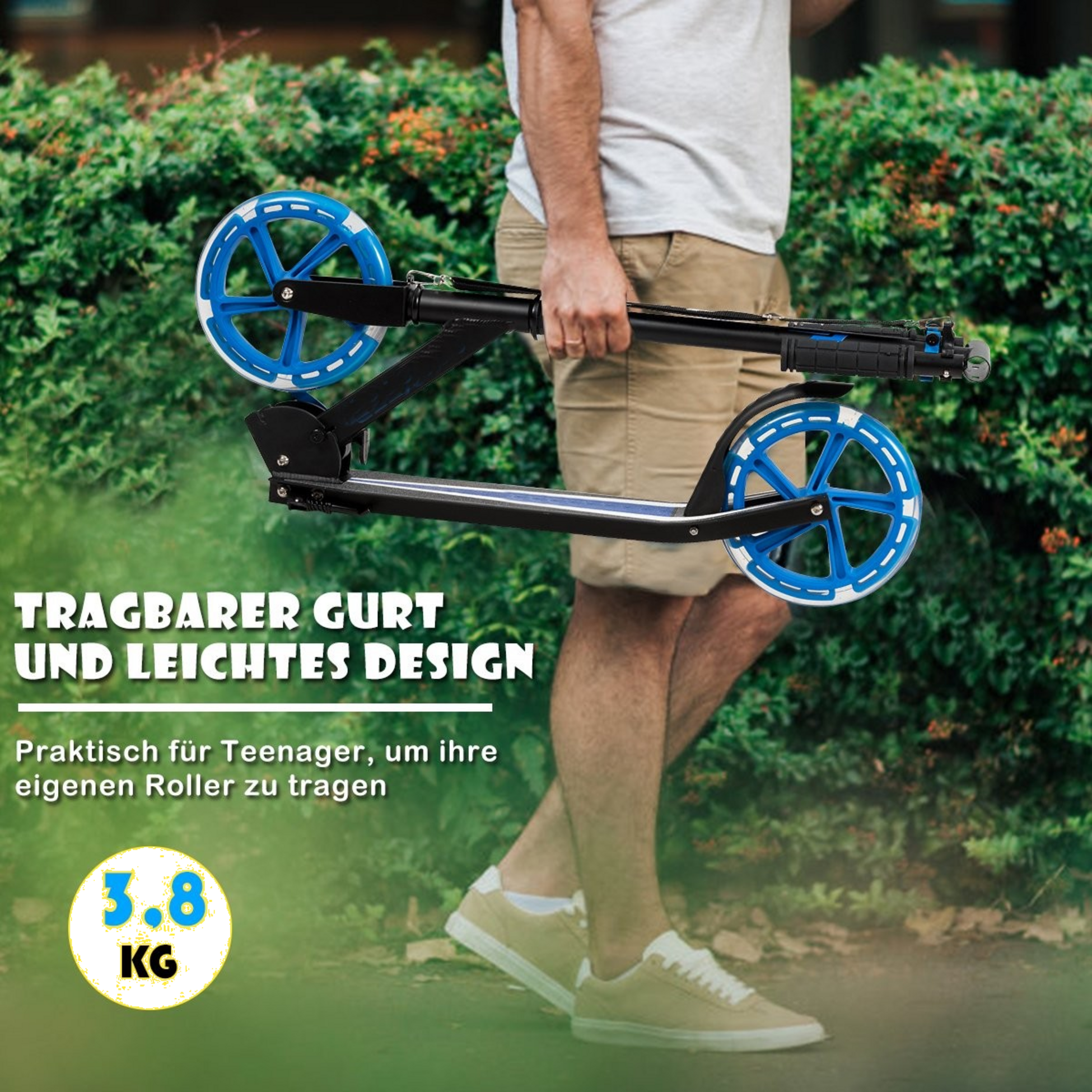 NORTHIX, Scooter Hopfällbar Sparkscooter Höjdjusterbar 100 Kg Lastkapacitet Sparkscooter Med 2 Led-hjul Blå