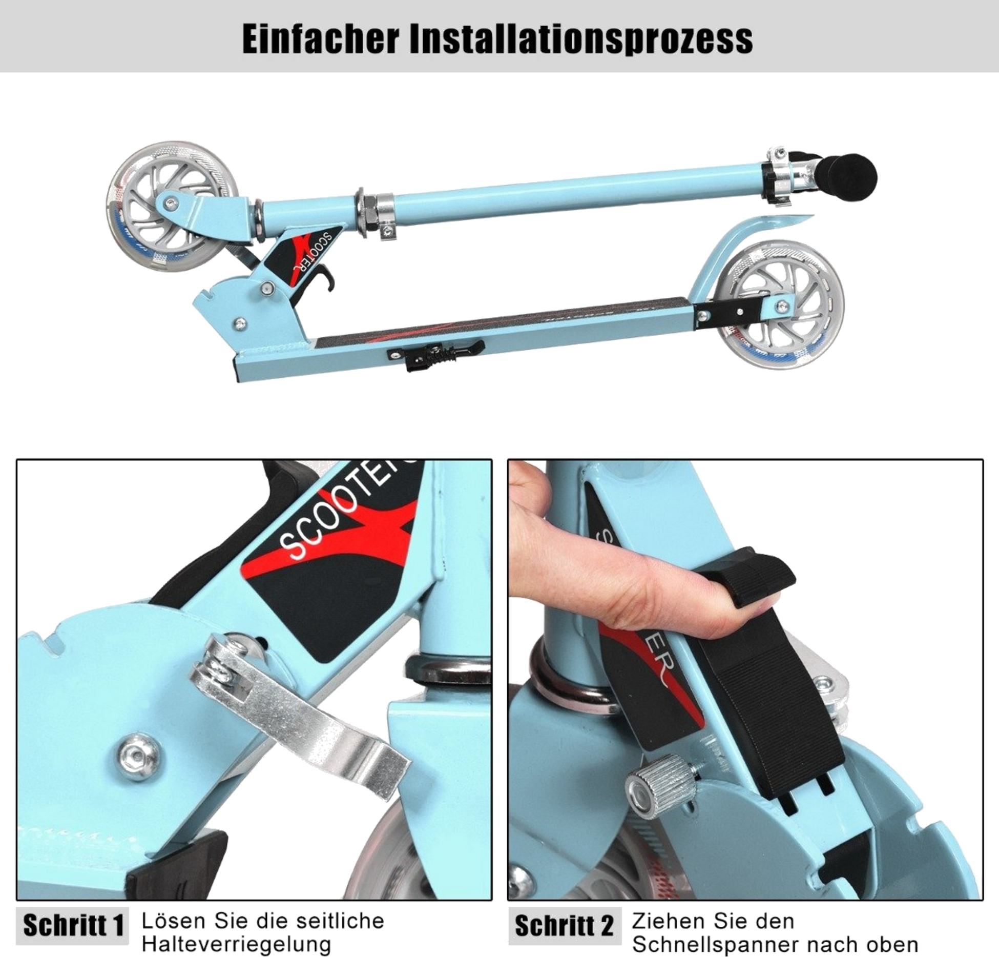 NORTHIX, Scooter Kick Scooter Height Adjustable Children's Scooter Foldable Kick Scooter With 2 Wheels Blue