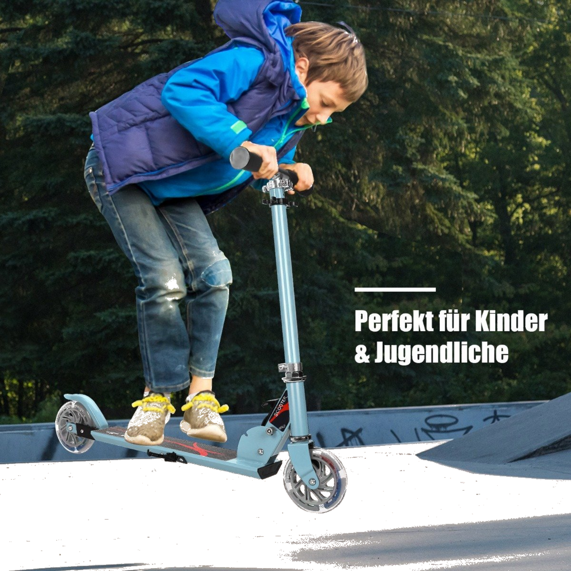 NORTHIX, Scooter Kick Scooter Height Adjustable Children's Scooter Foldable Kick Scooter With 2 Wheels Blue