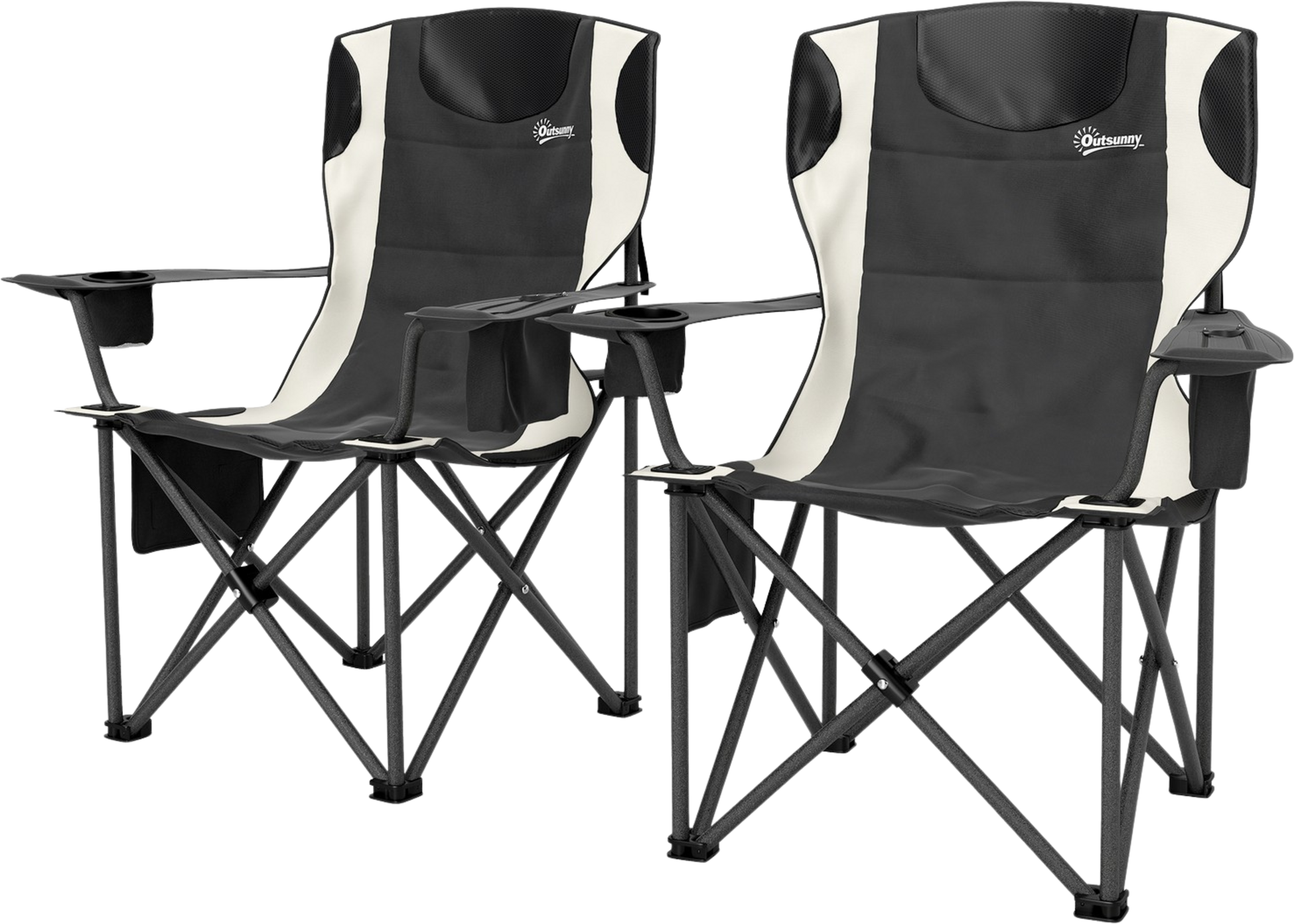 NORTHIX, Set Of 2 Folding Camping Chairs With Armrests, Drink Holder, Headrest, Cool Bag, Outdoor Folding Cha