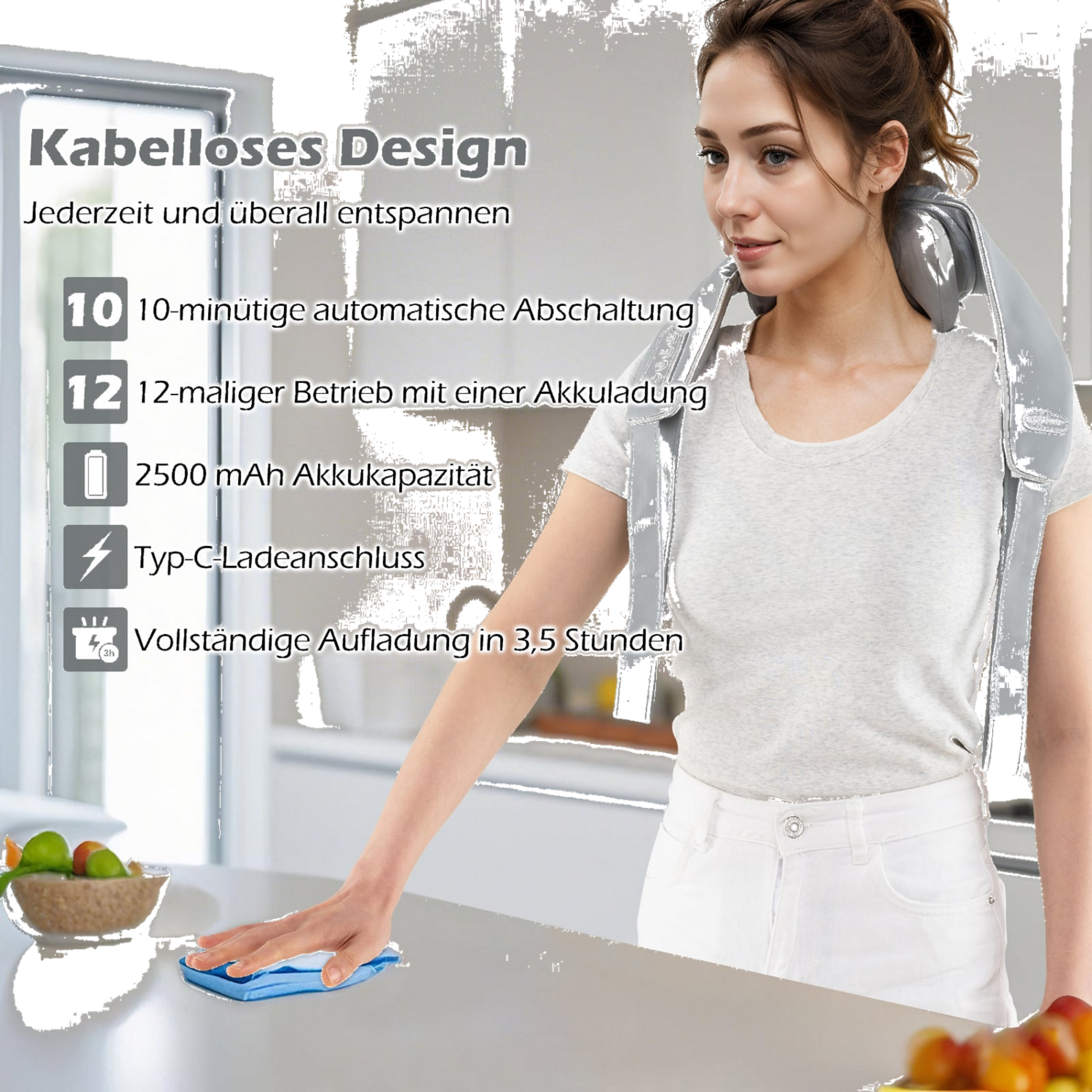 NORTHIX, Shiatsu Neck And Shoulder Massager, 4d Deep Tissue, Wireless