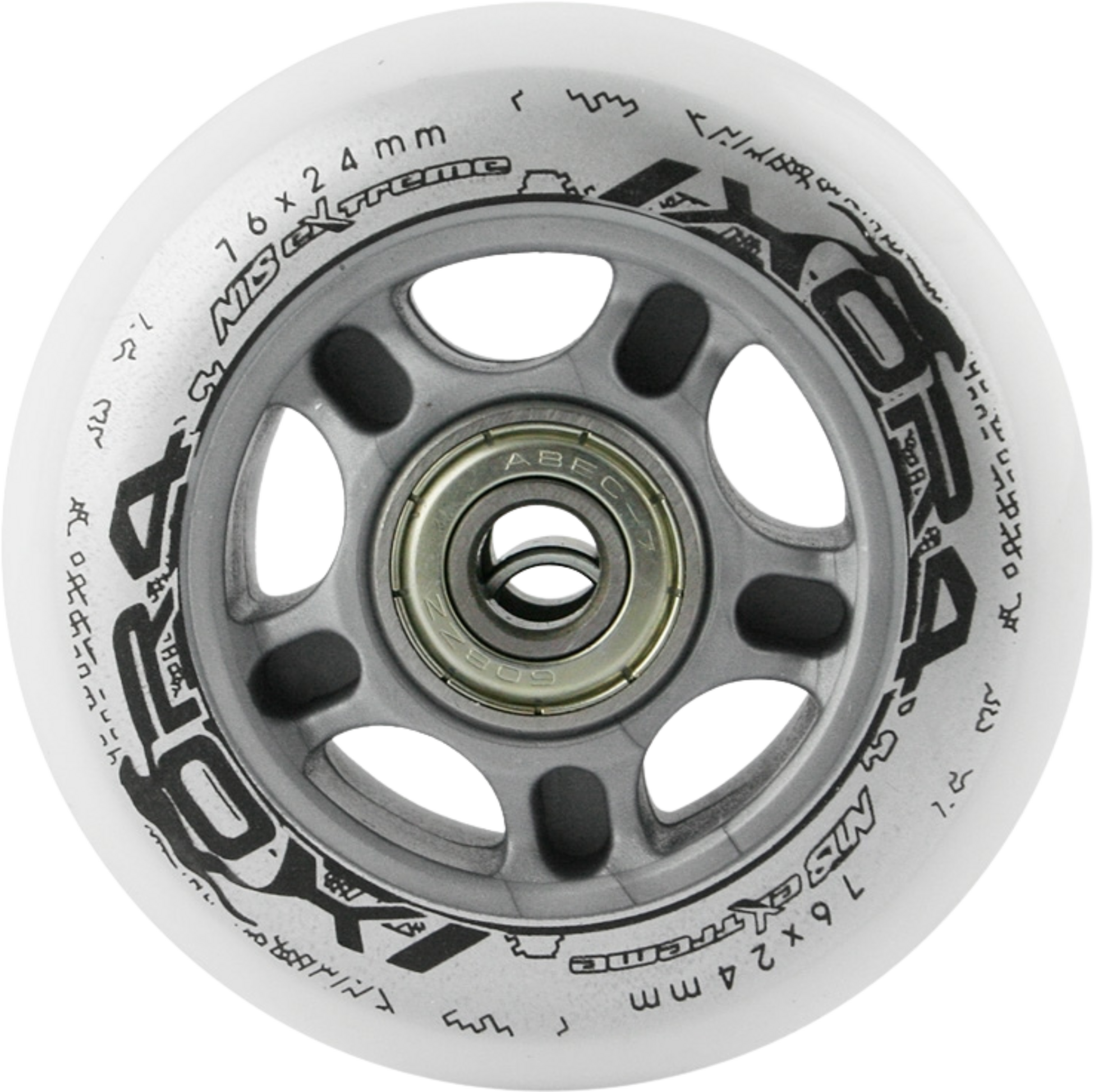 NORTHIX, Skateboard Wheels 76x24 82a, White, 4-pack + Abec-7 Bearings, 8-pack