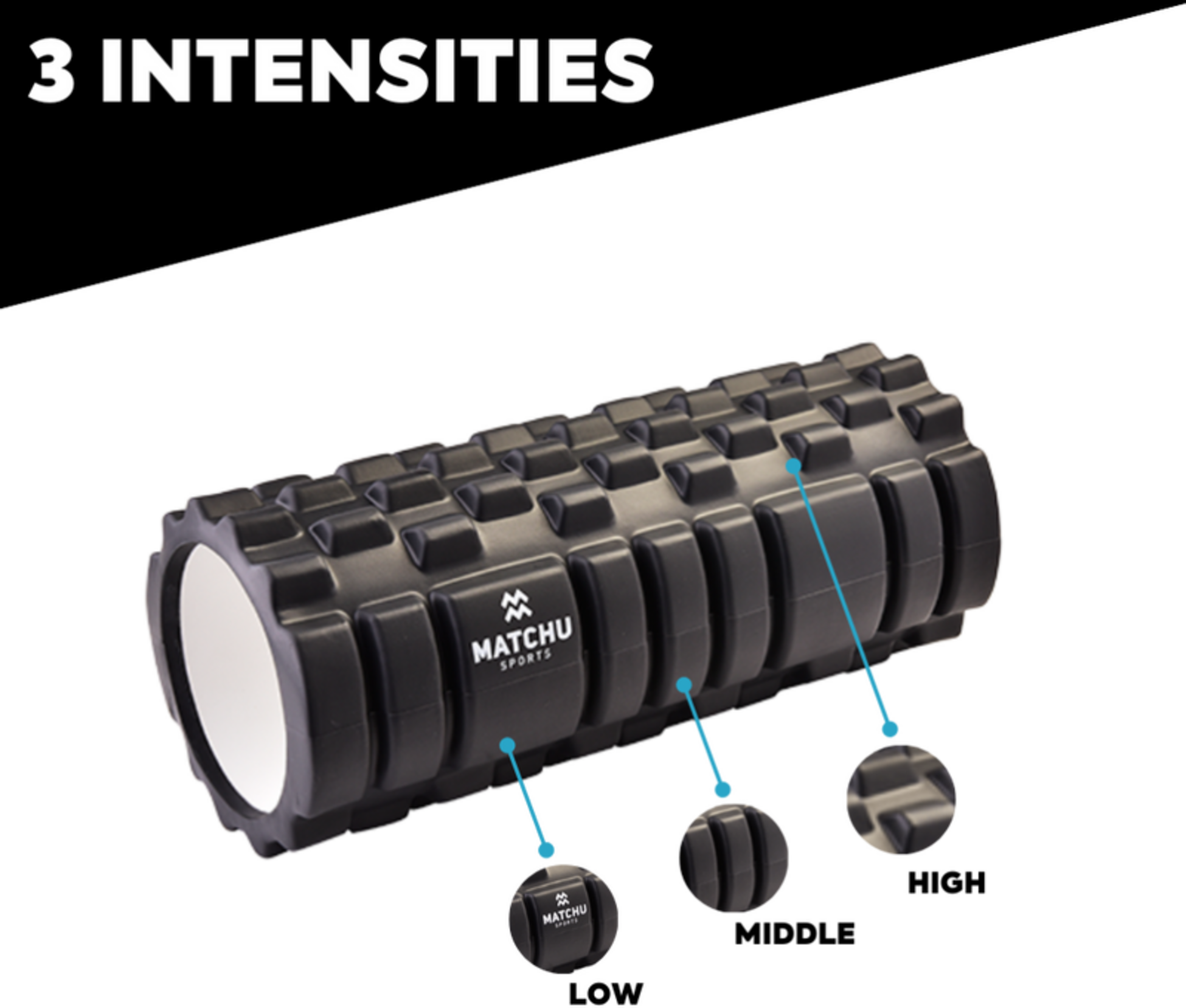 MATCHU SPORTS, Skumrulle / Massagerulle / Fitnessrulle 33cm - Ø 14cm - Svart