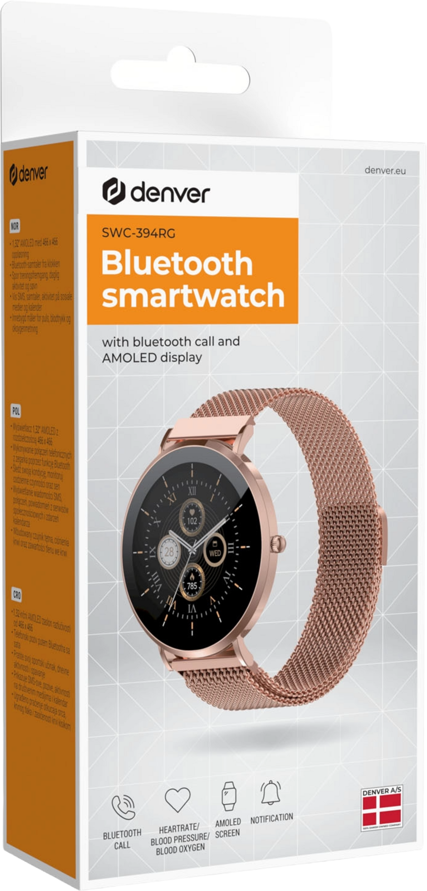 DENVER, Smartwatch Amoled H&auml;lsokoll Sport-l&auml;ge Swc-394s