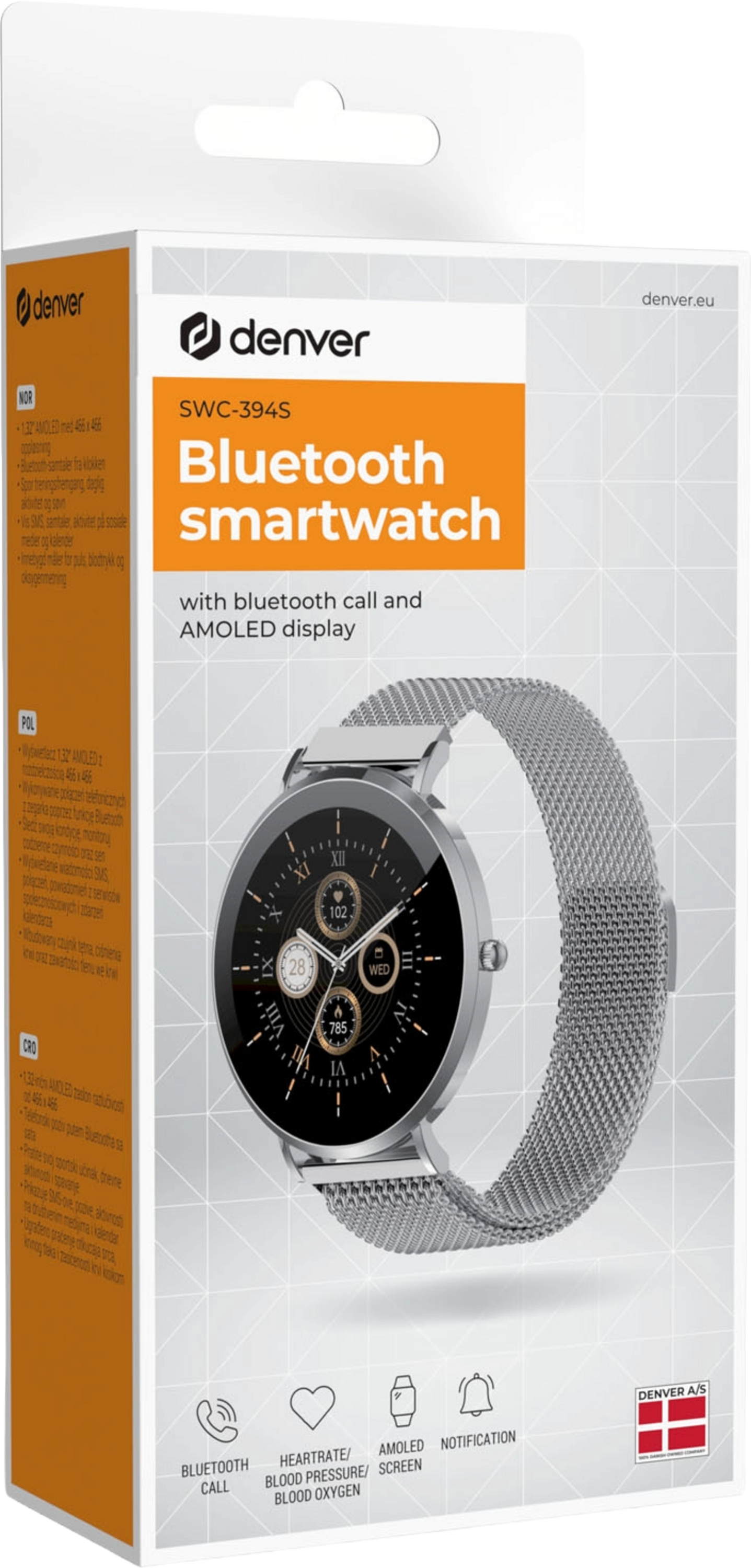 DENVER, Smartwatch Amoled H&auml;lsokoll Sport-l&auml;ge Swc-394s