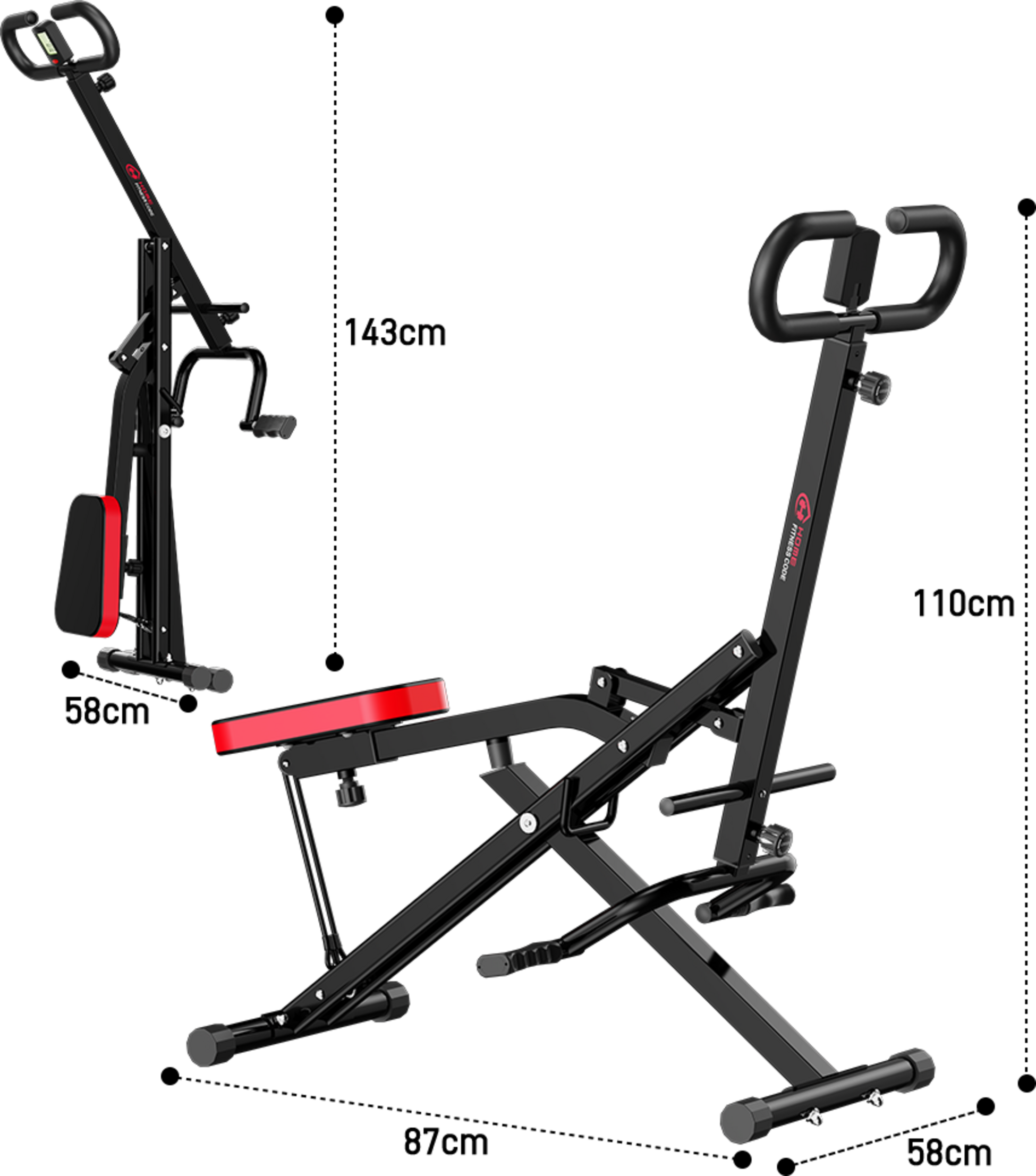 HOMEFITNESSCODE, Squat Machine Bike With Resistance Bands &ndash; Ab Booster Trainer