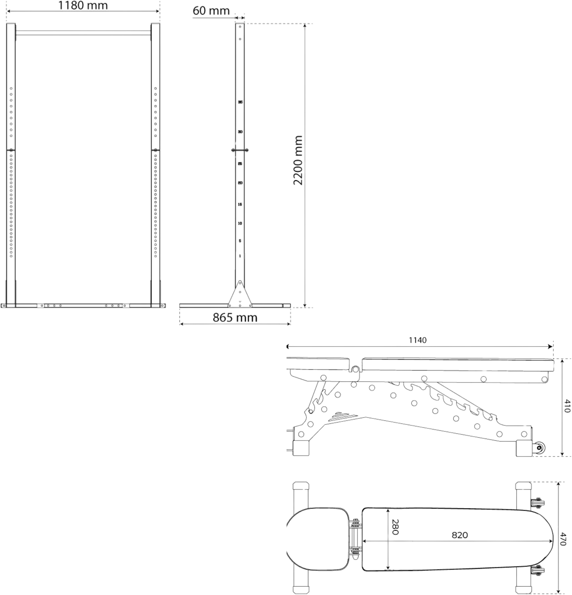 K-SPORT, Squat Rack Set Med Justerbar Viktb&auml;nk