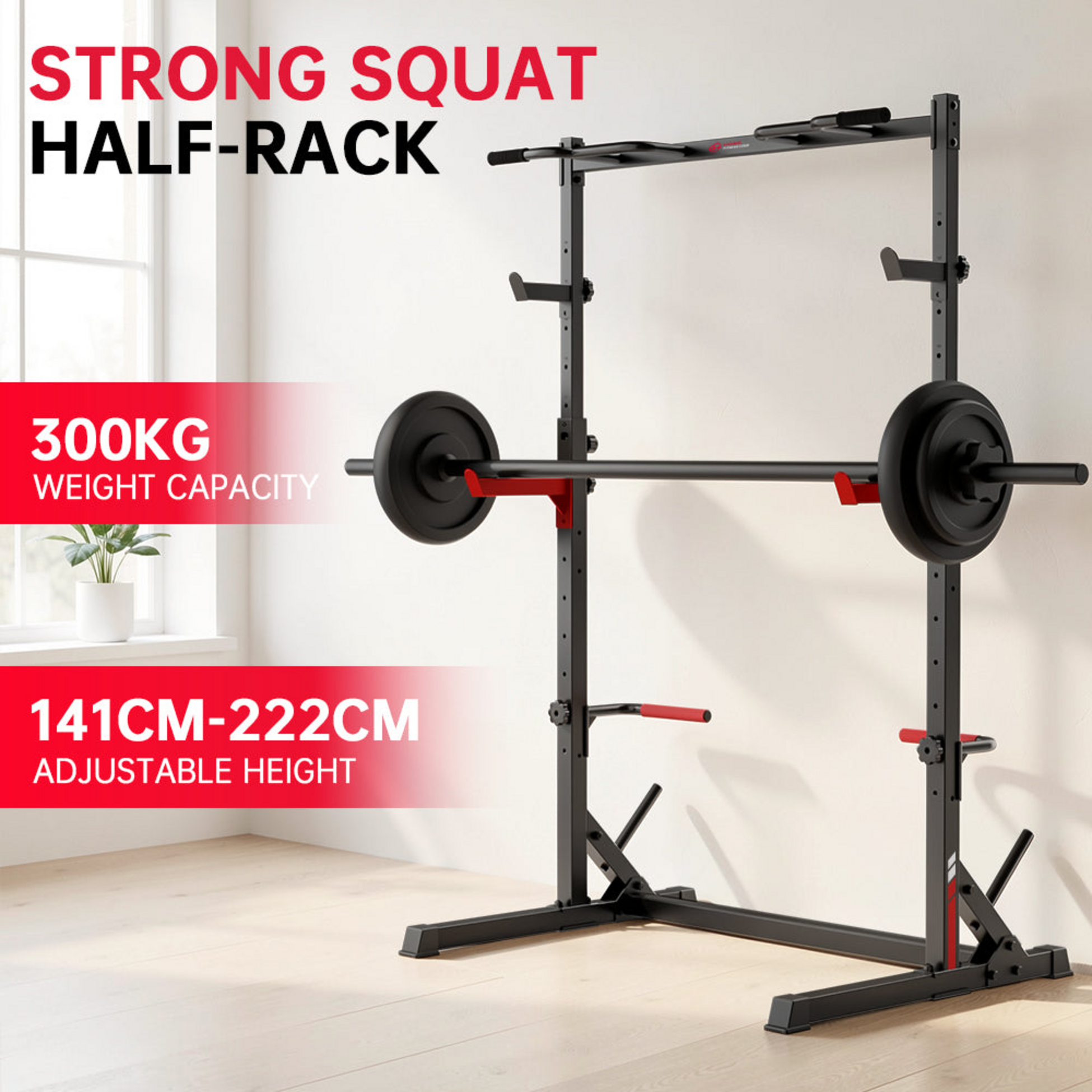 HOMEFITNESSCODE, Squat Rack With Pull Up Bar Power Rack 300kg Home Gym