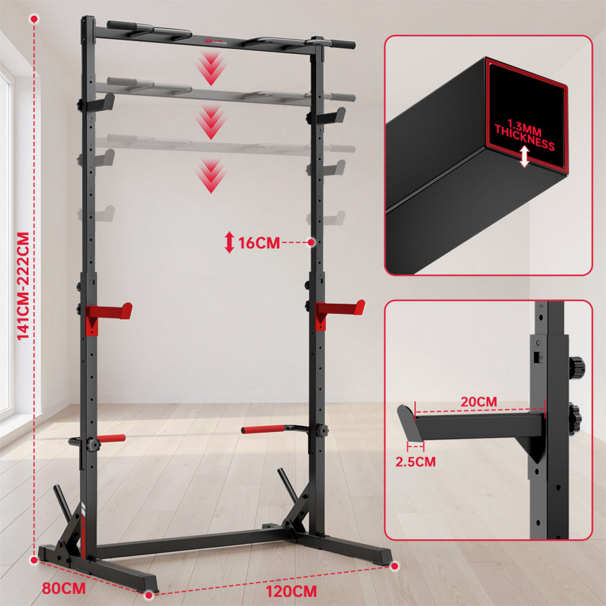 HOMEFITNESSCODE, Squat Rack With Pull Up Bar Power Rack 300kg Home Gym