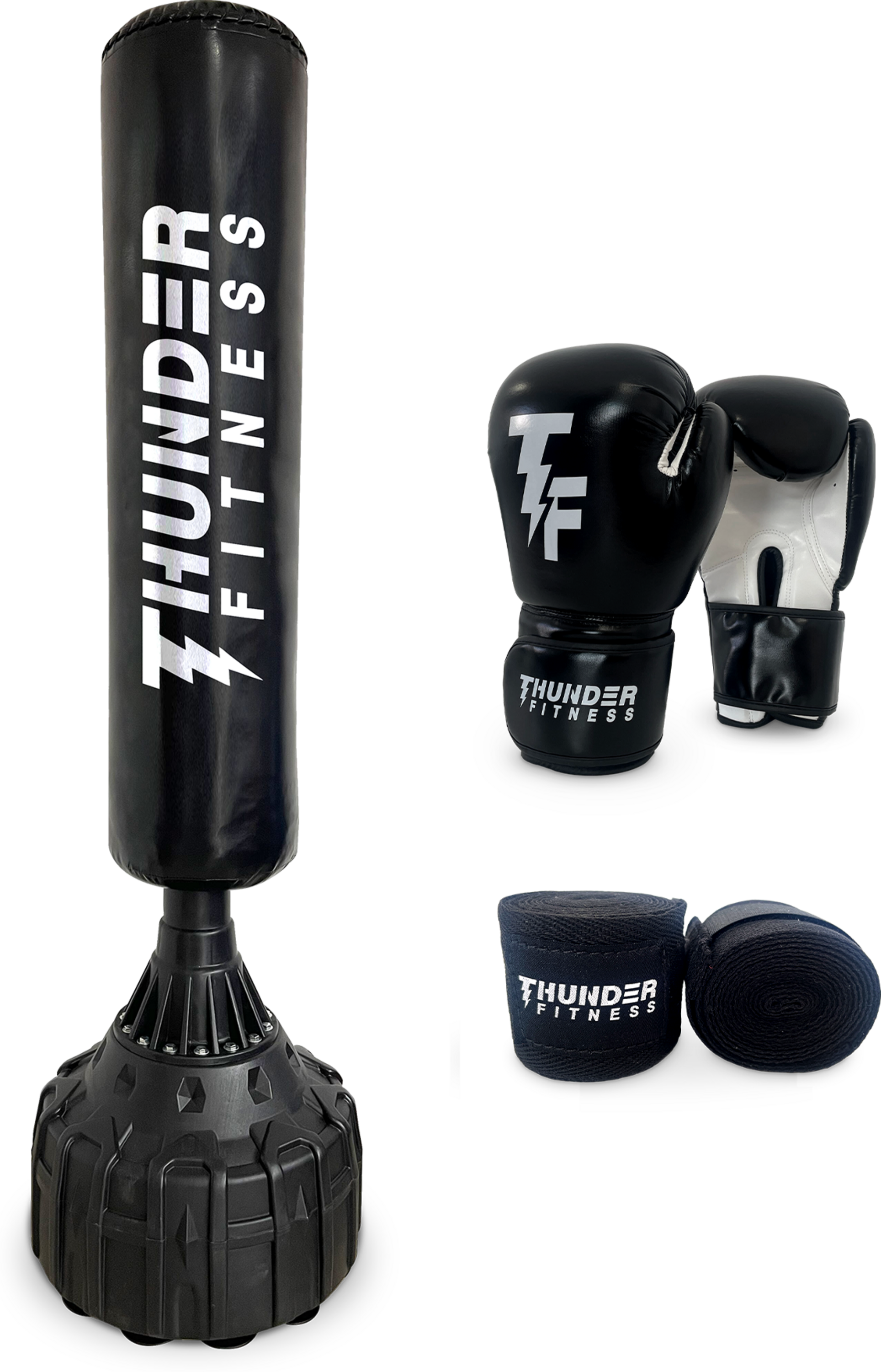 THUNDER FITNESS, St&aring;ende Boxningss&auml;ck Och Boxhandskar Och Boxlindor Set 10 Oz