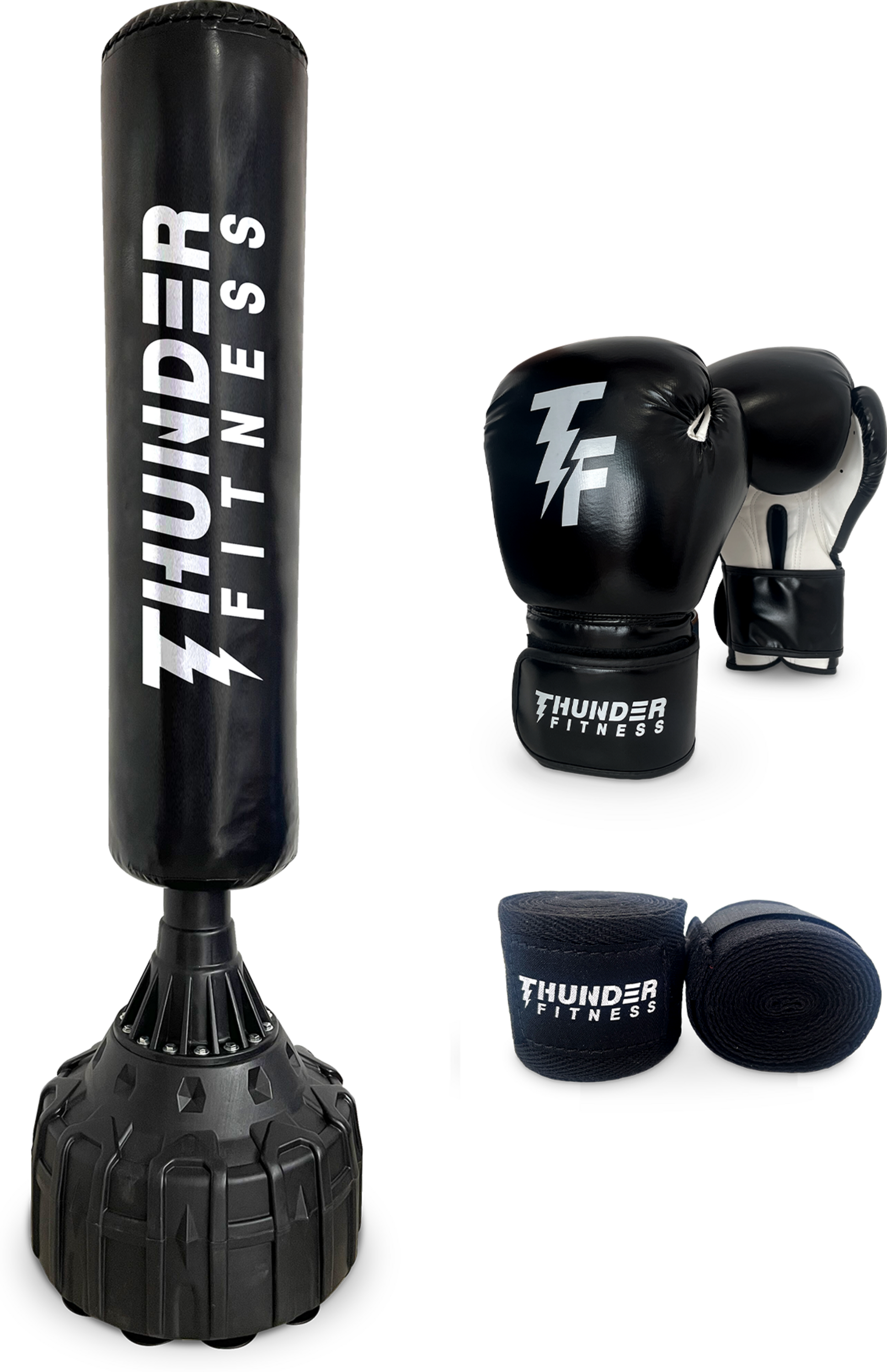 THUNDER FITNESS, St&aring;ende Boxningss&auml;ck Och Boxhandskar Och Boxlindor Set 12 Oz