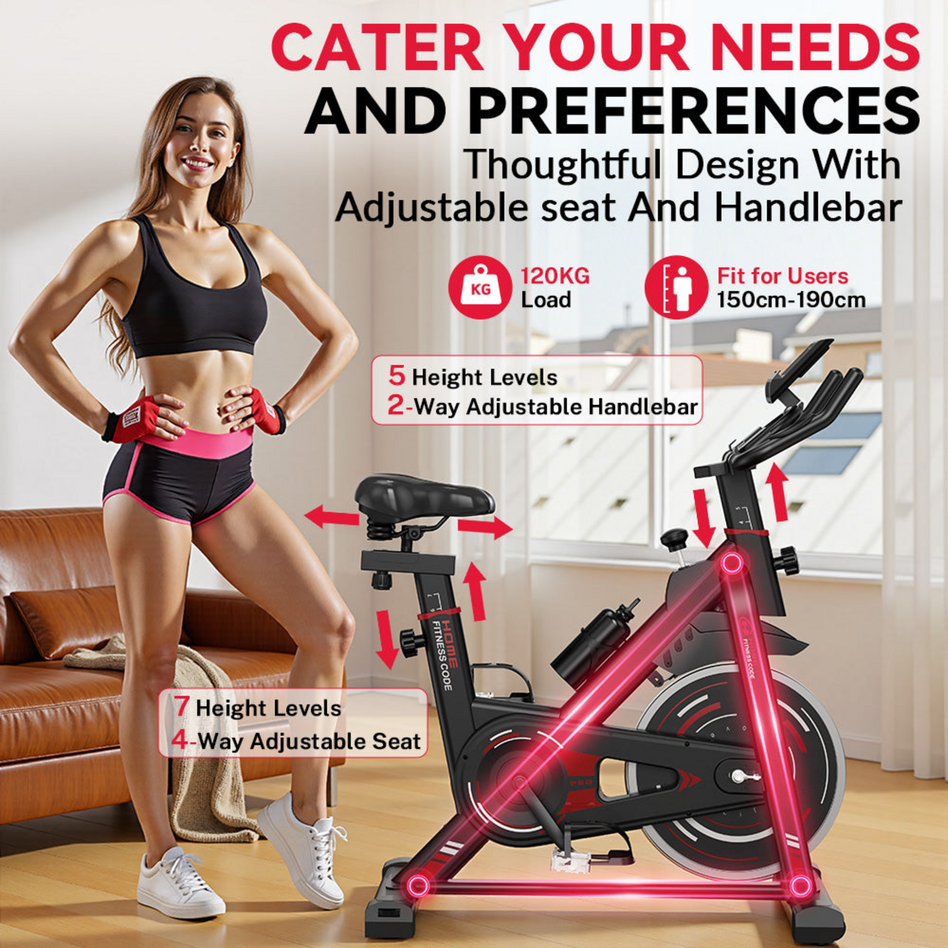 HOMEFITNESSCODE, Stationär Träningscykel D1 – Tyst, Justerbar Motstånd, Hemträning(8kg Flywheel)