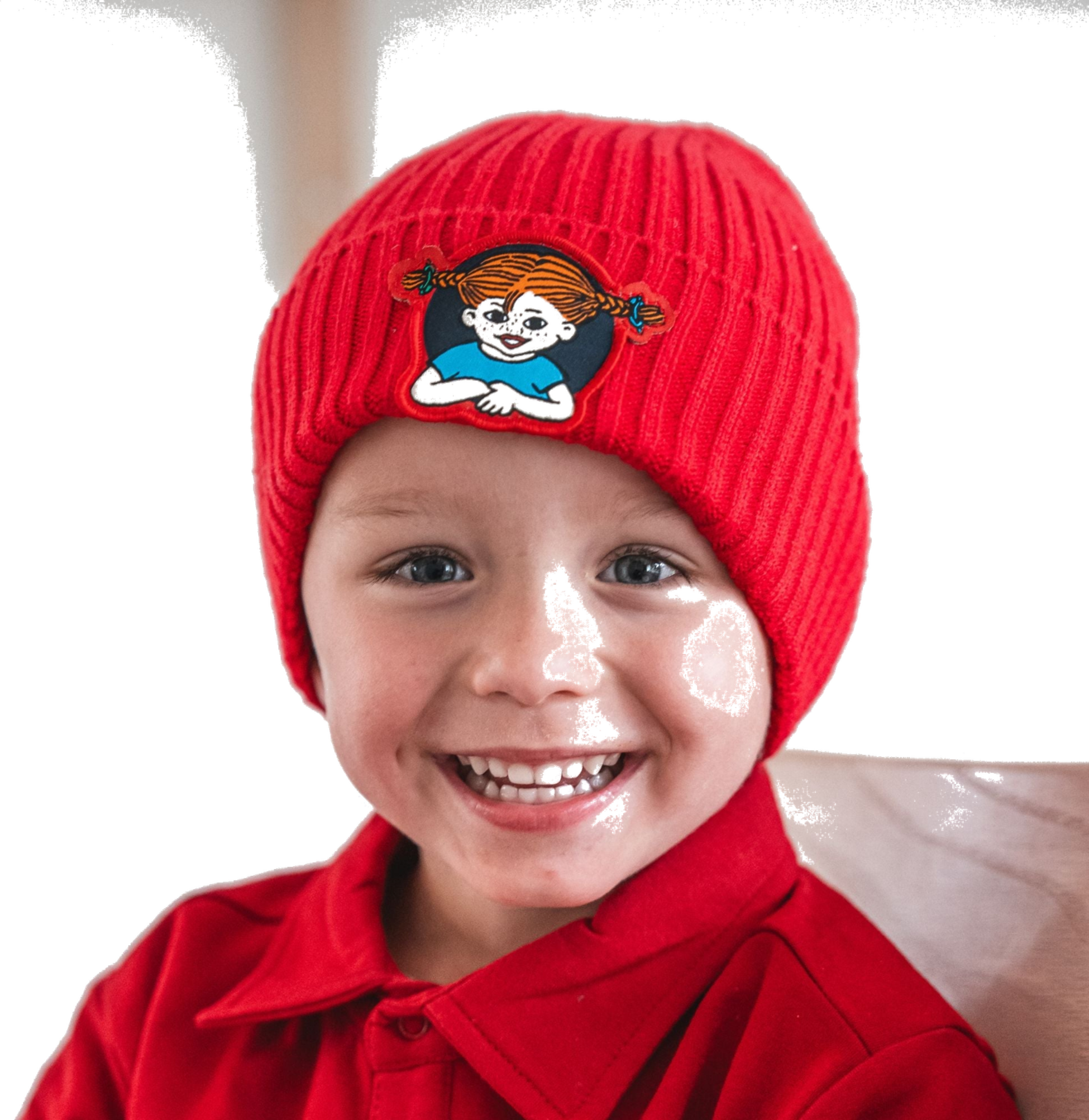 GEGGAMOJA, Stickad Mössa Pippi Långstrump Röd