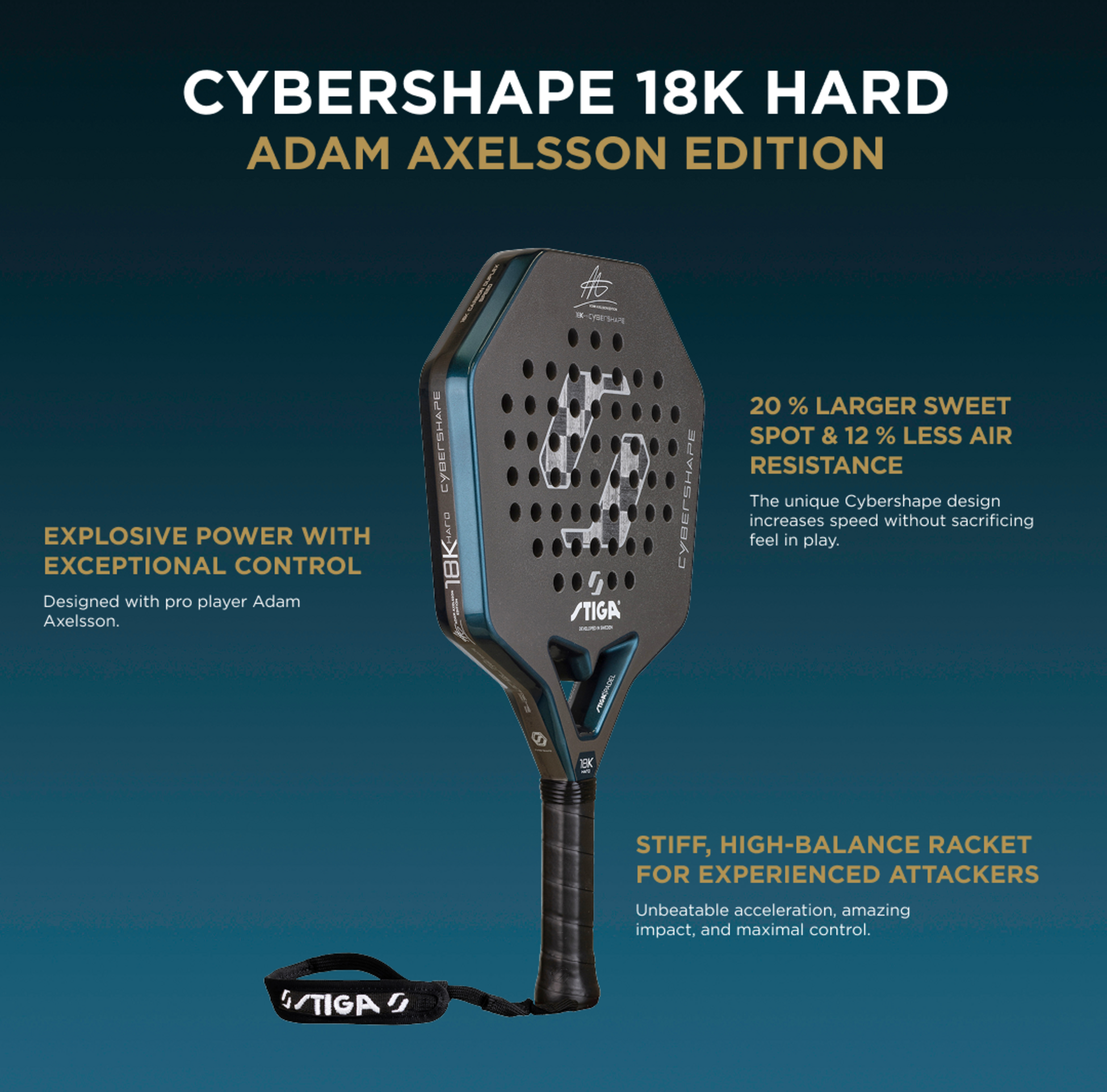 STIGA, Stiga Padel Racket Cybershape 18k Hard Adam Axelsson Edition